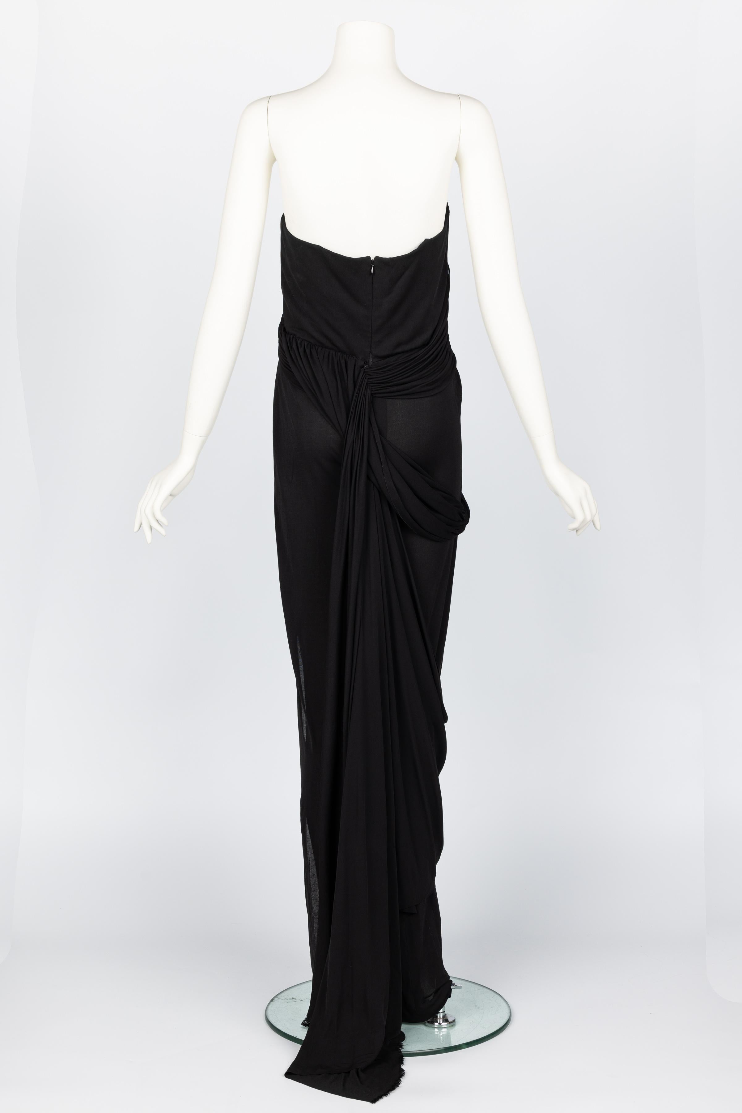 Bill Blass 1970s Black Strapless Draped Maxi Dress For Sale 1