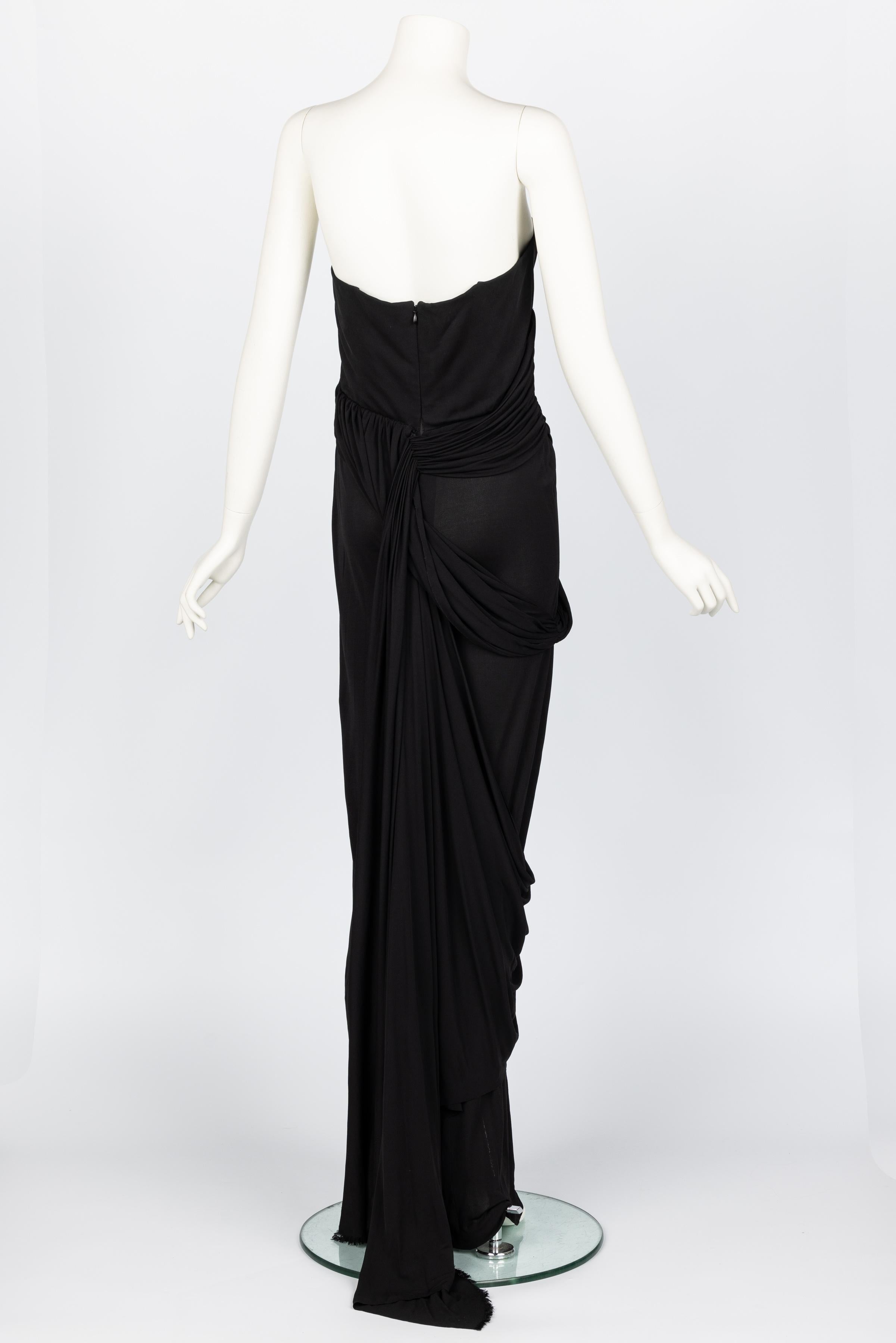 Bill Blass 1970s Black Strapless Draped Maxi Dress For Sale 2