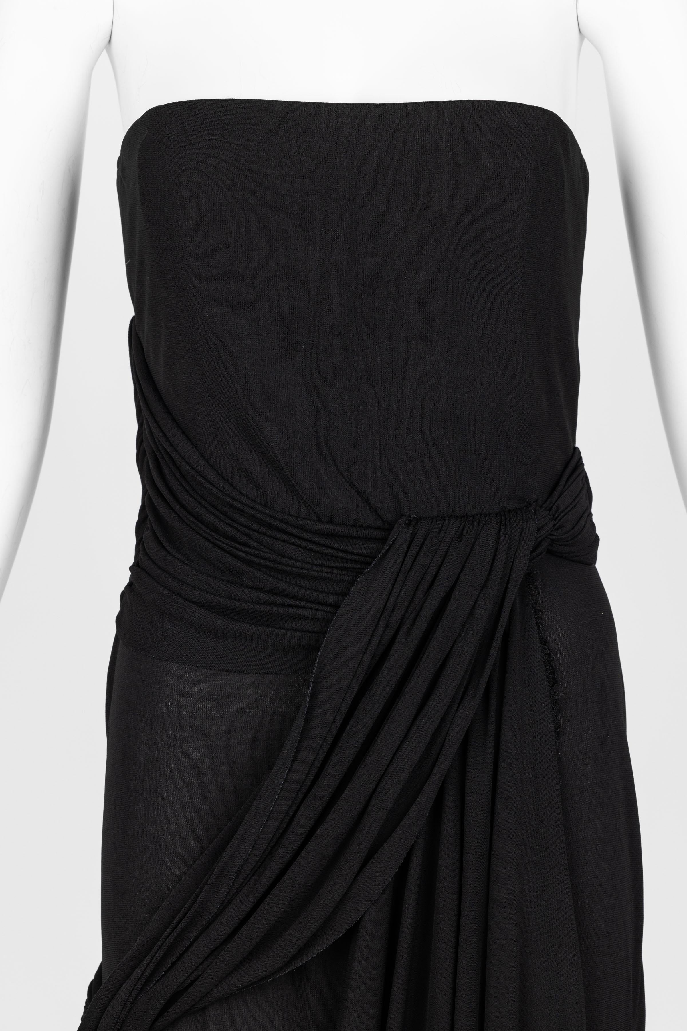 Bill Blass 1970s Black Strapless Draped Maxi Dress For Sale 3
