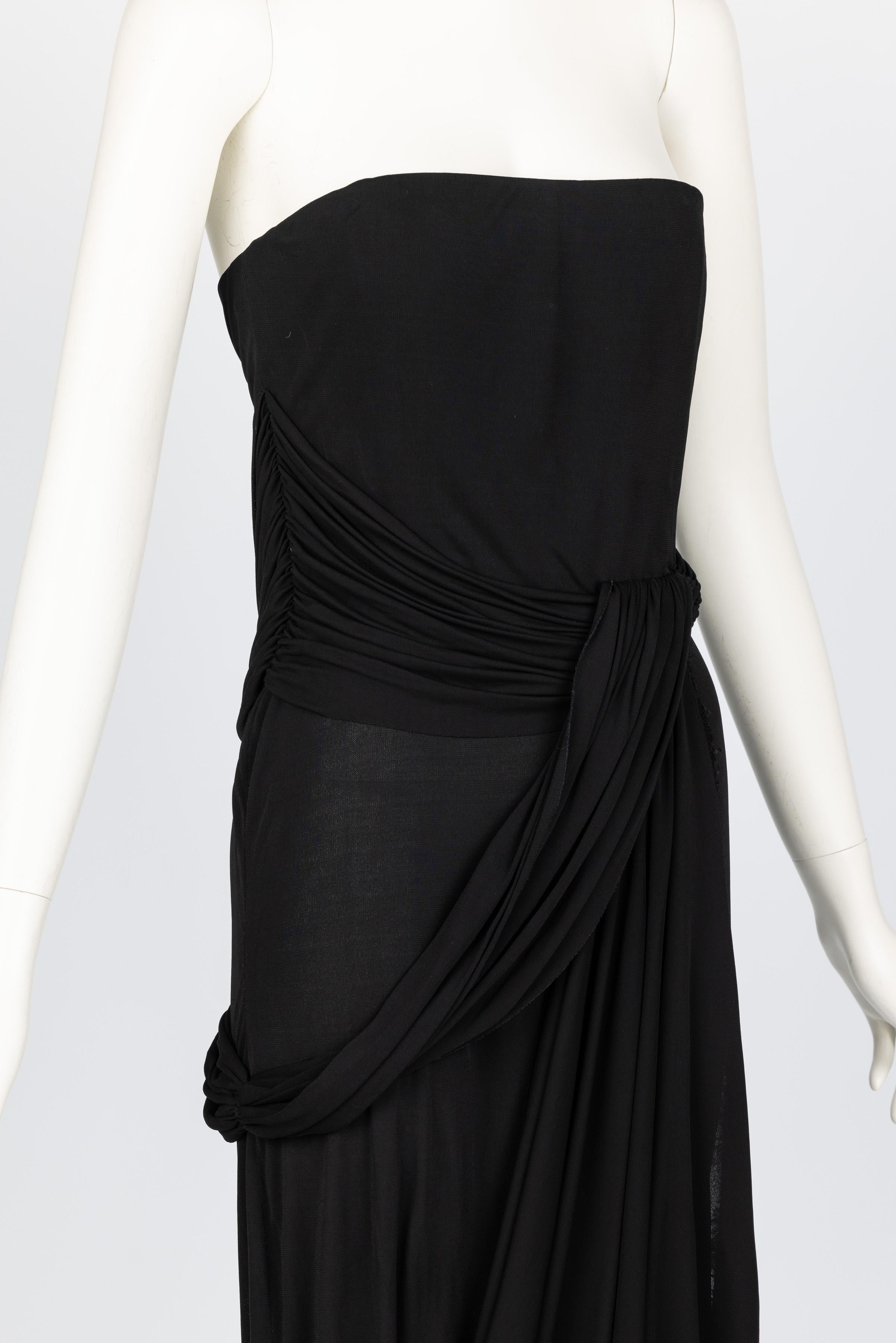 Bill Blass 1970s Black Strapless Draped Maxi Dress For Sale 4