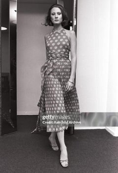 Bill Blass 1973 Floral Green and Pink Printed Silk Chiffon Halter Mini Dress