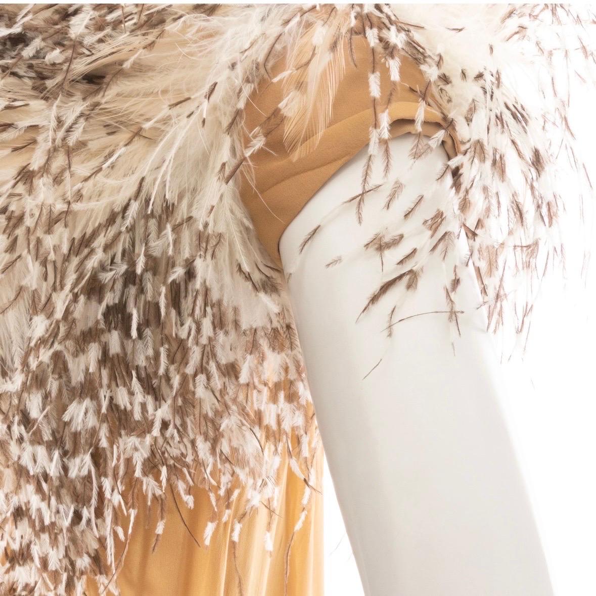 Bill Blass 1979 Beige Silk and Ostrich Feather Slit Evening Dress For Sale 4