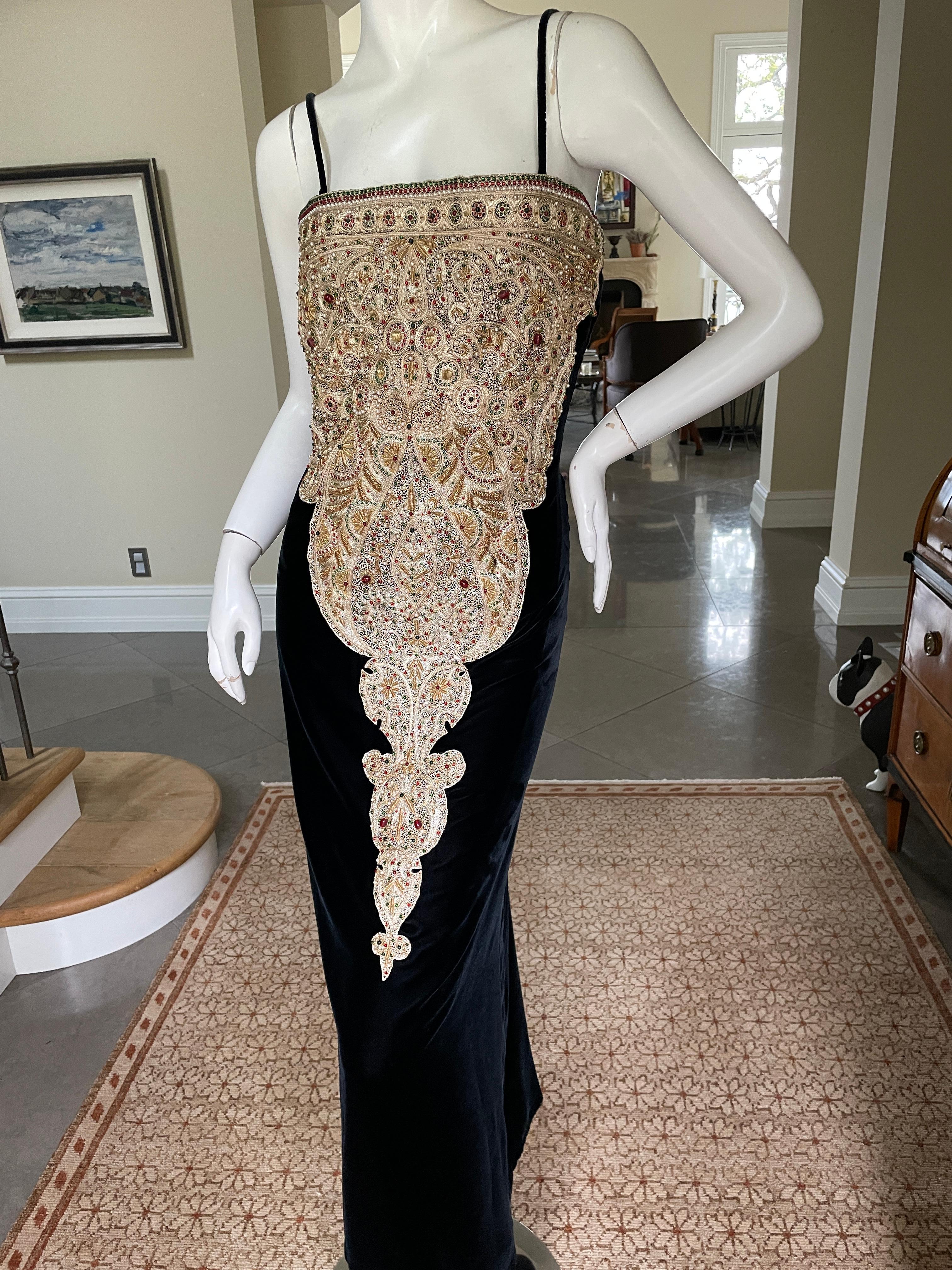 Women's Bill Blass 1980's Black Velvet Dress with Gold and Jewel Embellishments  For Sale