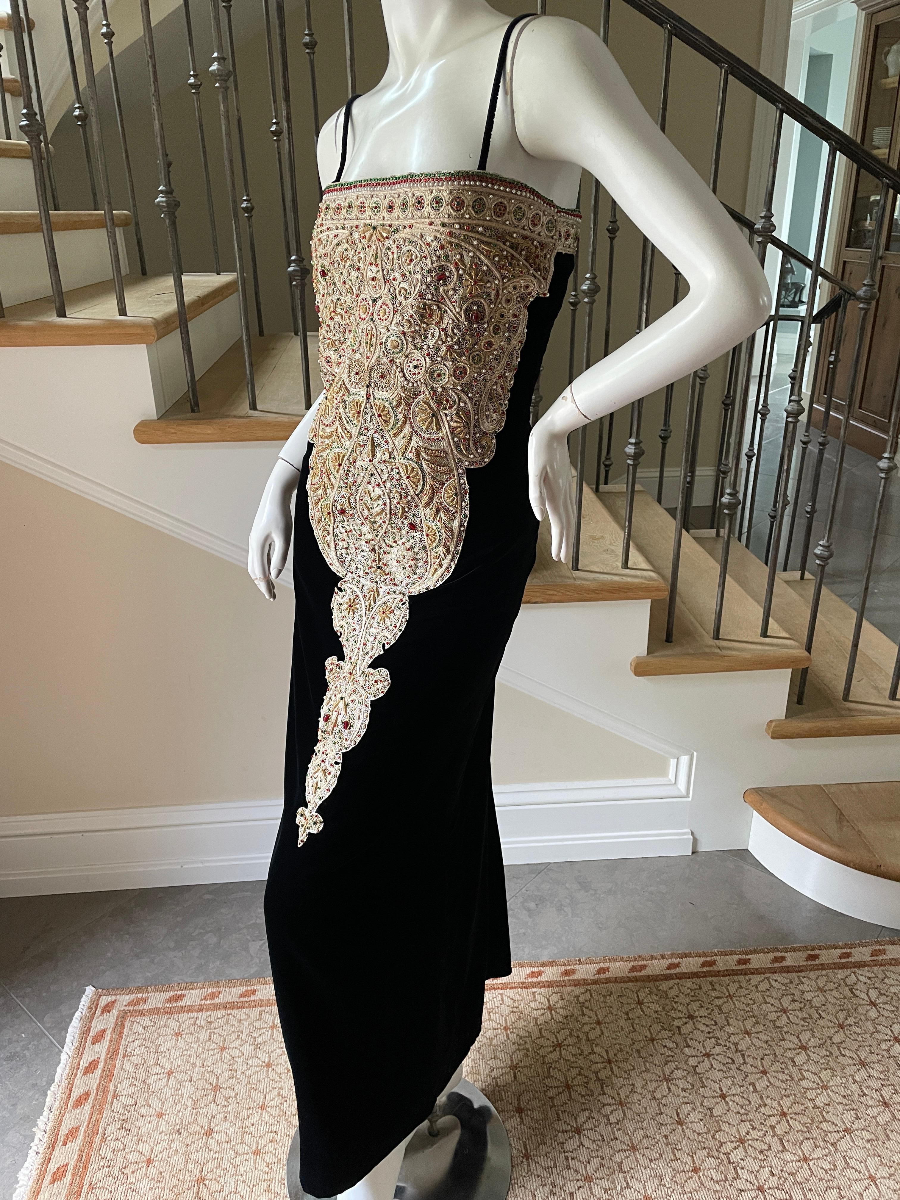Bill Blass 1980's Black Velvet Dress with Gold and Jewel Embellishments  For Sale 1