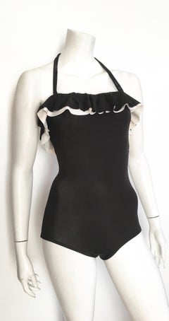 Bill Blass 1980s Black  & White One Piece Swimsuit Size 6 / 8.