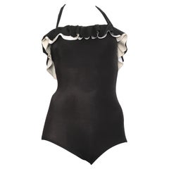 Bill Blass 1980s Black  & White One Piece Swimsuit Size 6 / 8.