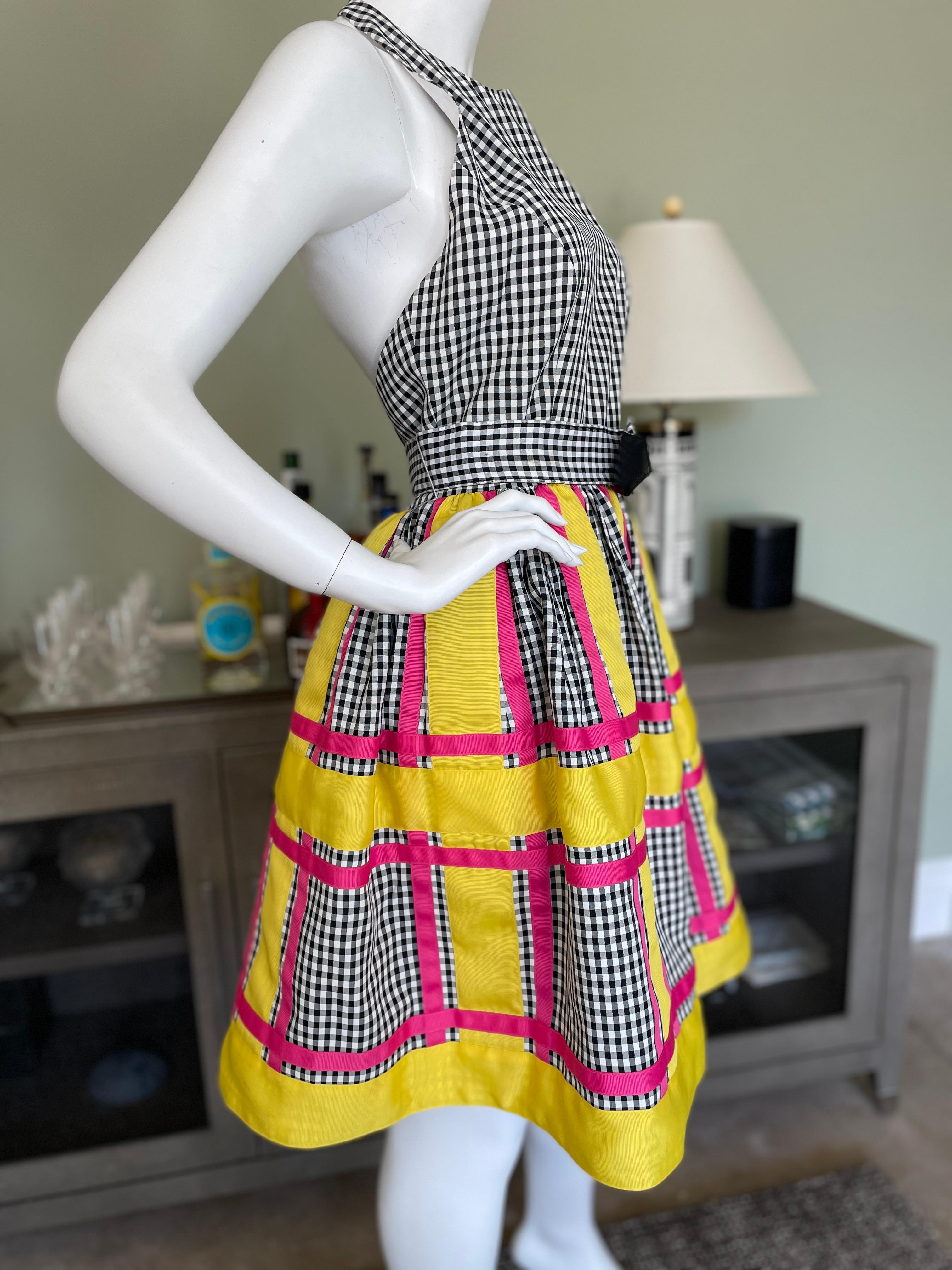 Bill Blass 1980's Gingham Print Halter Dress For Sale 1