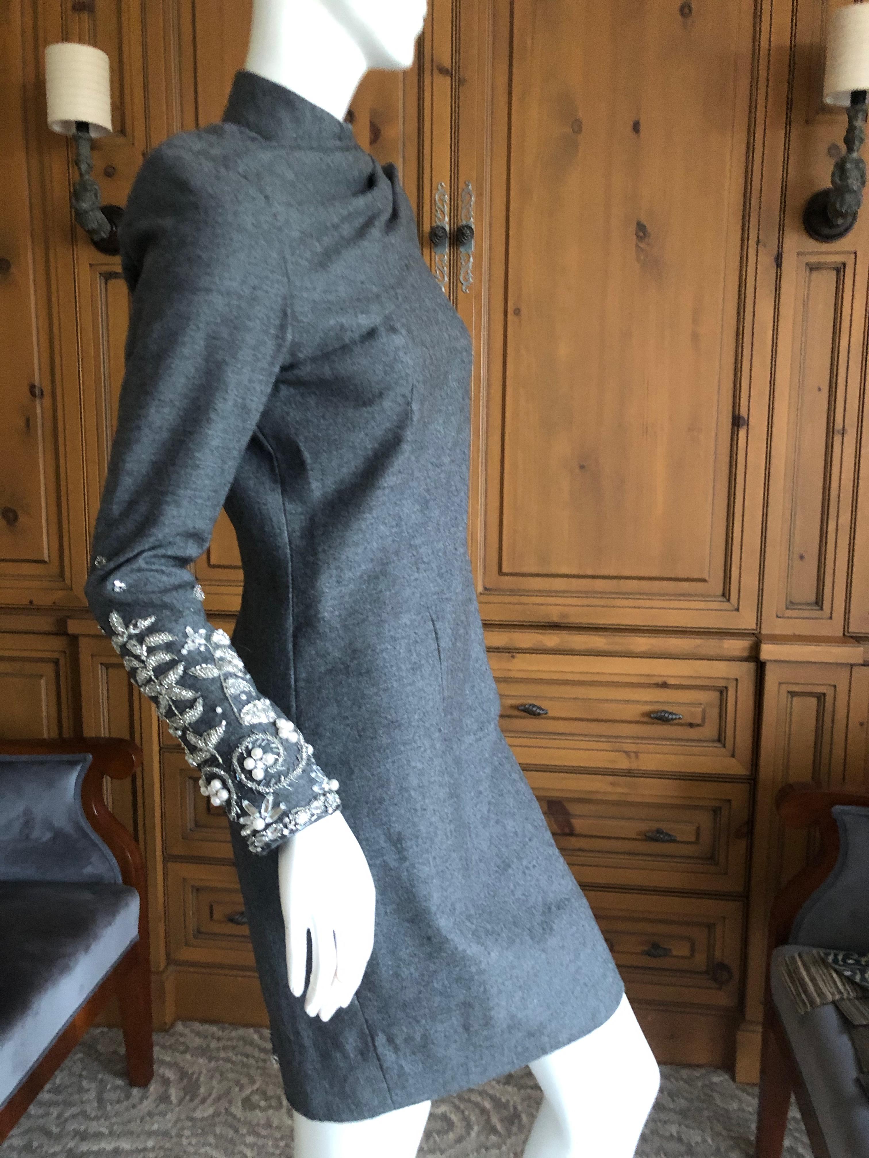 Bill Blass 1980's Gray Cocktail Dress with Crystal & Pearl Embellishments For Sale 3