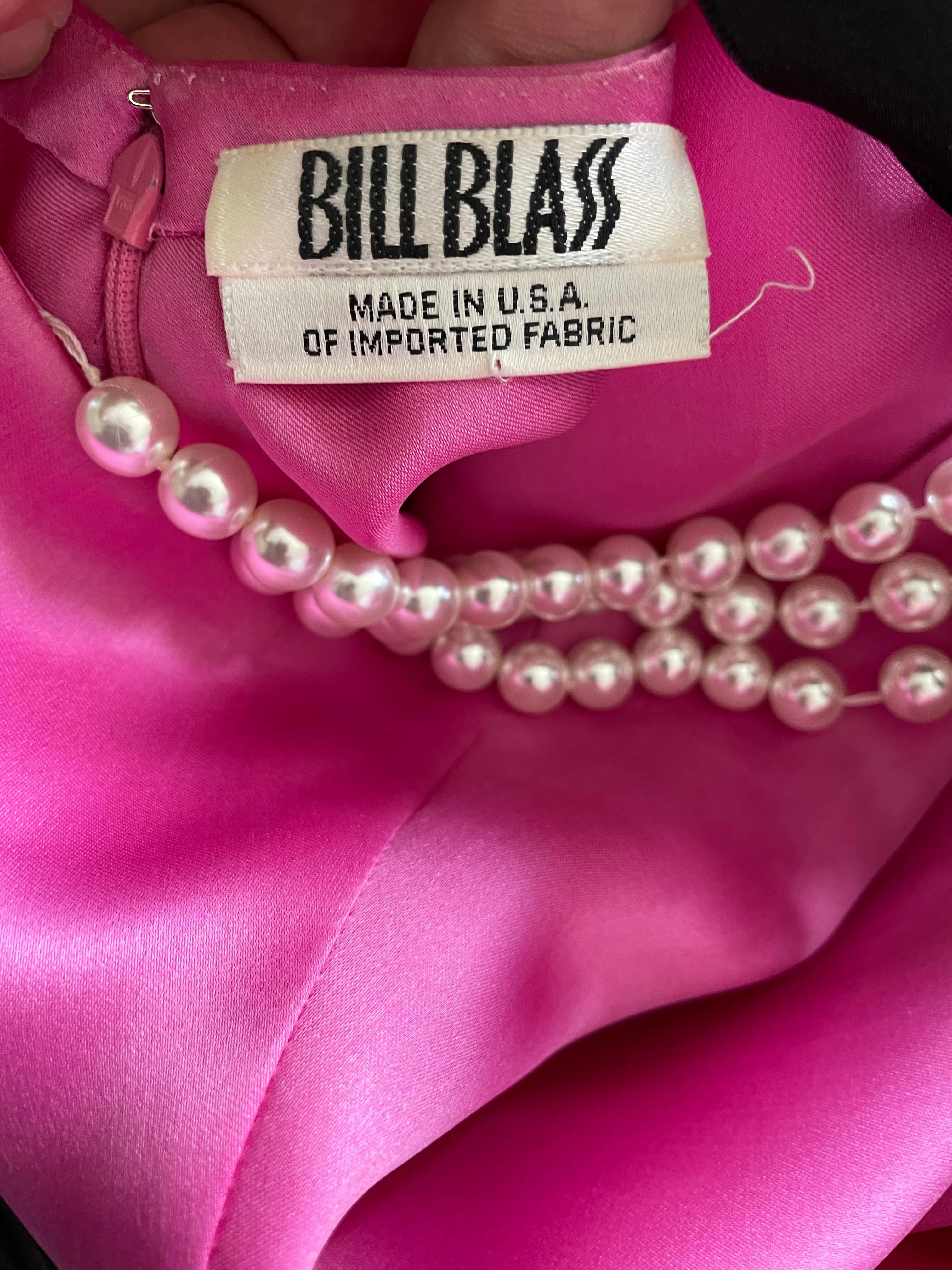 Bill Blass 1980's Pink Silk Party Dress with Pearl Straps and Bow in Back For Sale 6