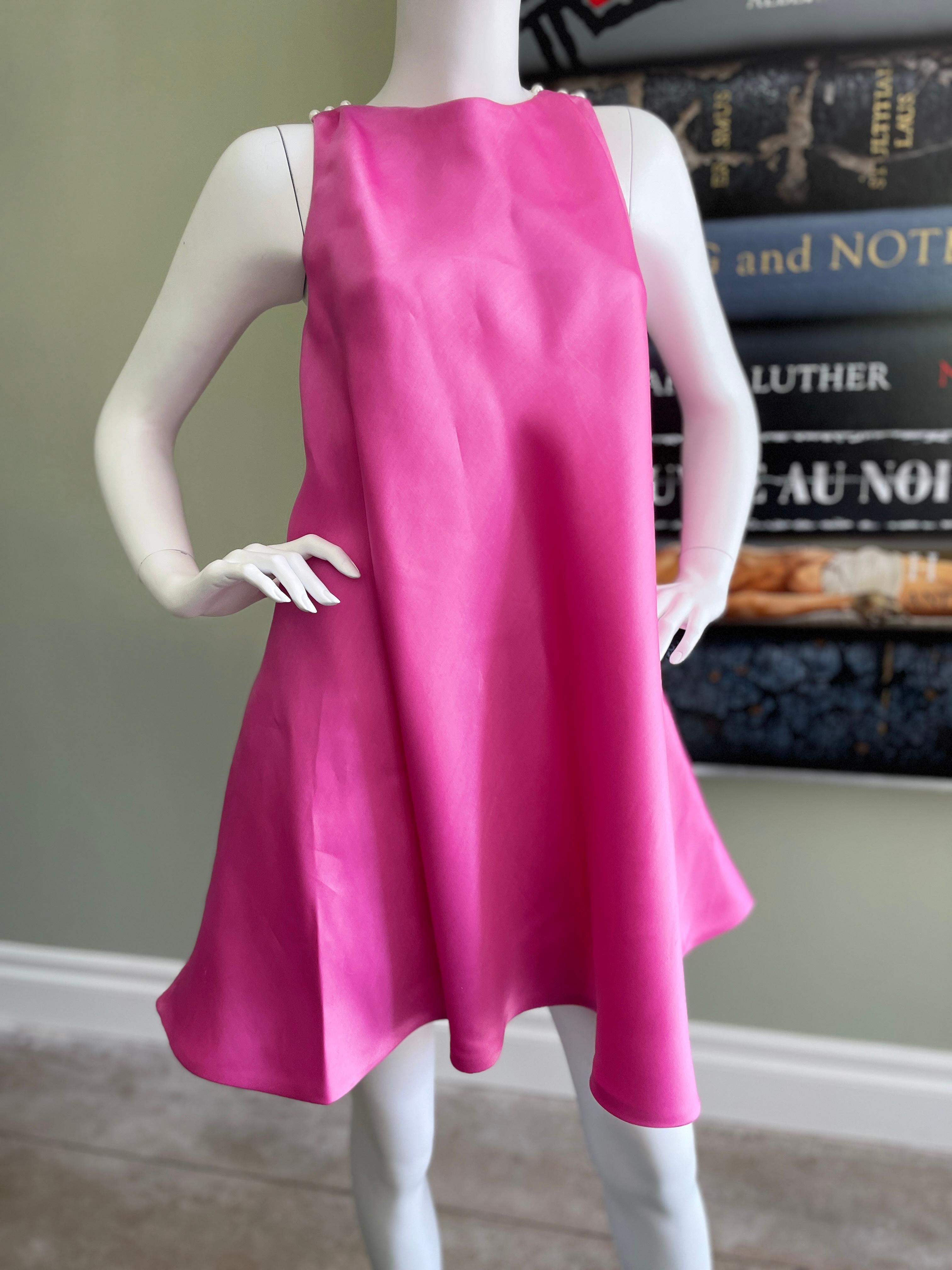 Bill Blass 1980's Pink Silk Party Dress with Pearl Straps and Bow in Back For Sale 1