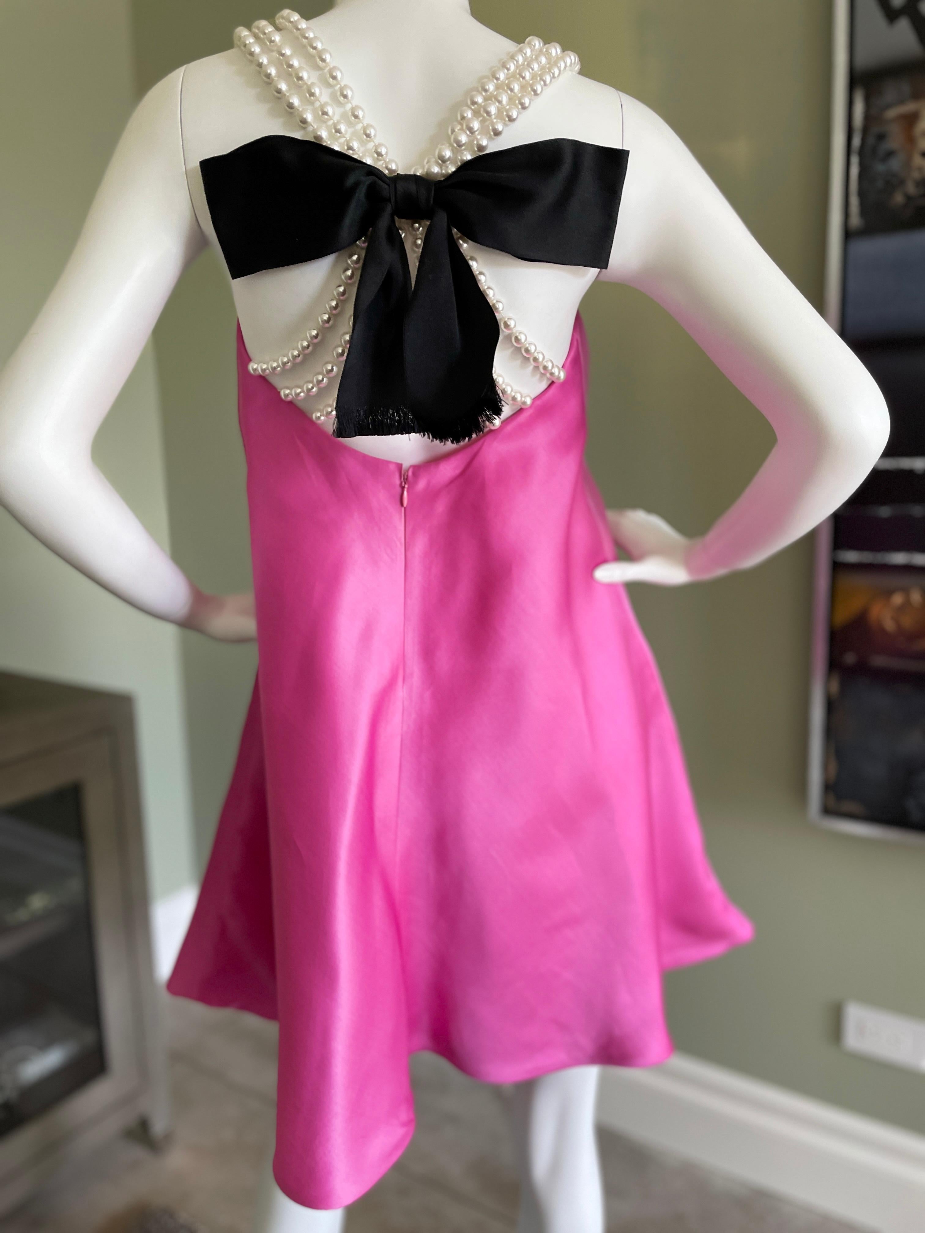 Bill Blass 1980's Pink Silk Party Dress with Pearl Straps and Bow in Back For Sale 2