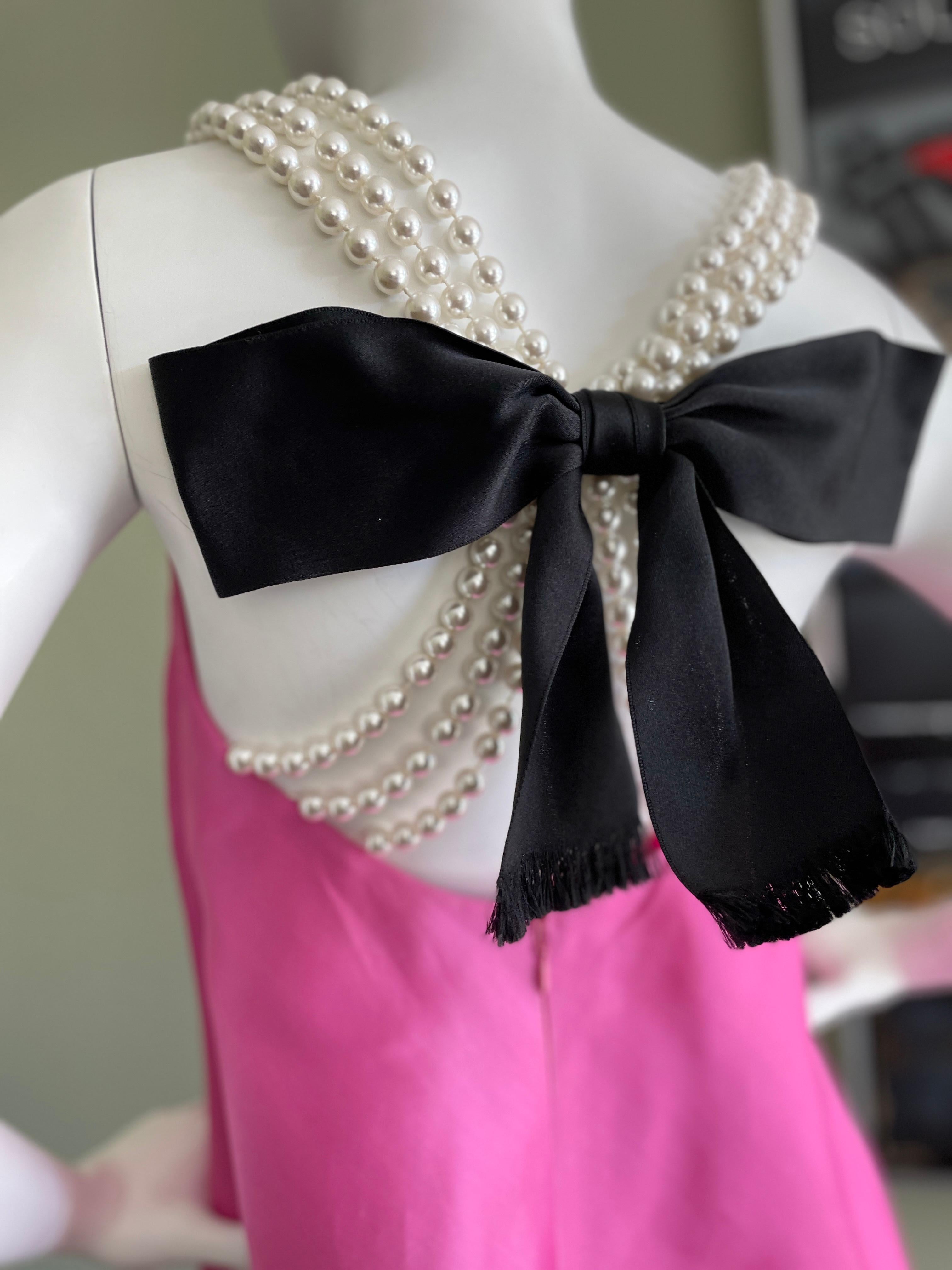 Bill Blass 1980's Pink Silk Party Dress with Pearl Straps and Bow in Back For Sale 5