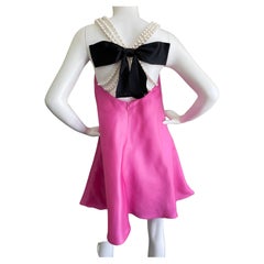 Bill Blass 1980's Pink Silk Party Dress with Pearl Straps and Bow in Back
