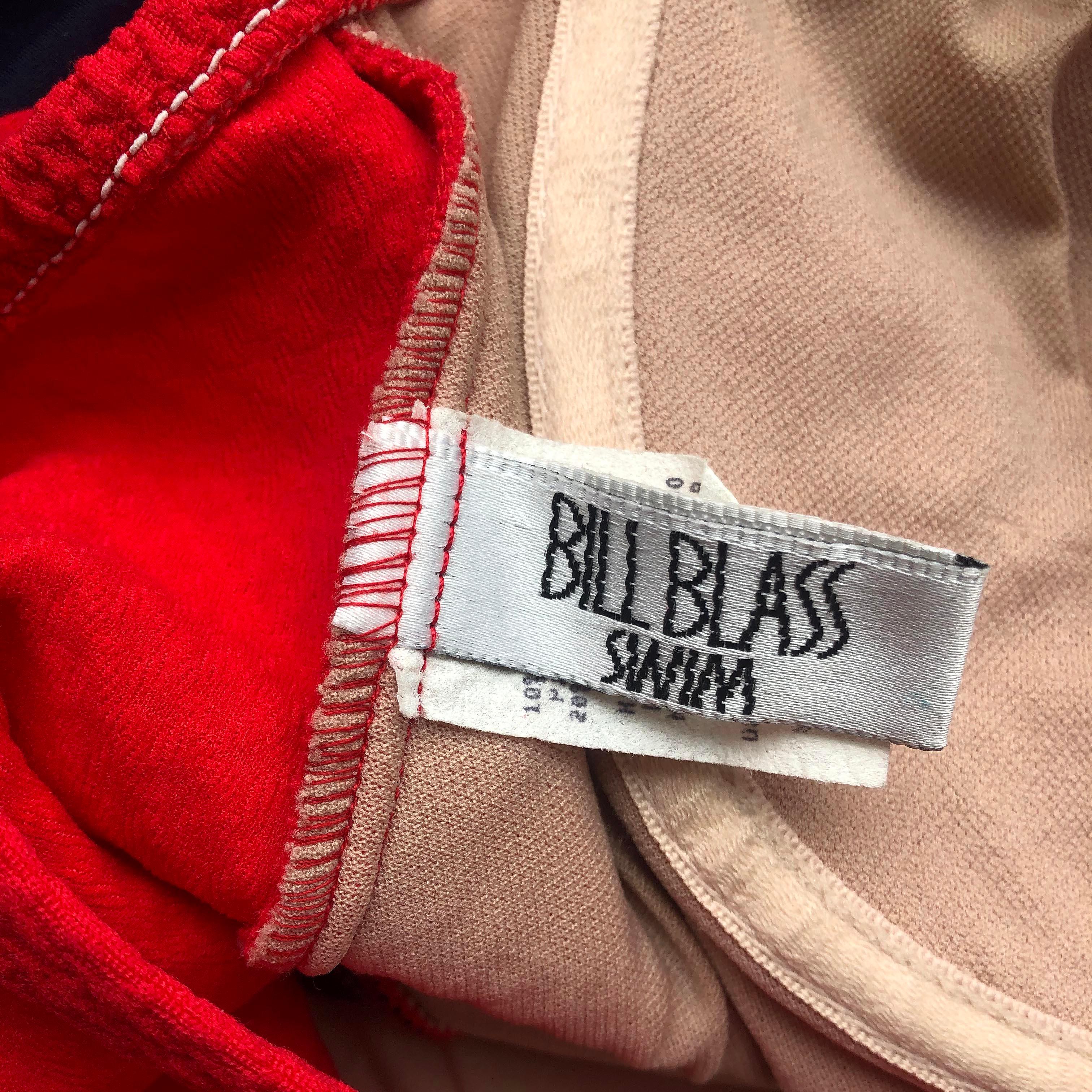 Maillot de bain Bill Blass vintage rouge et bleu marine, fausses poches et boutons, années 1980 Bon état - En vente à KENT, GB