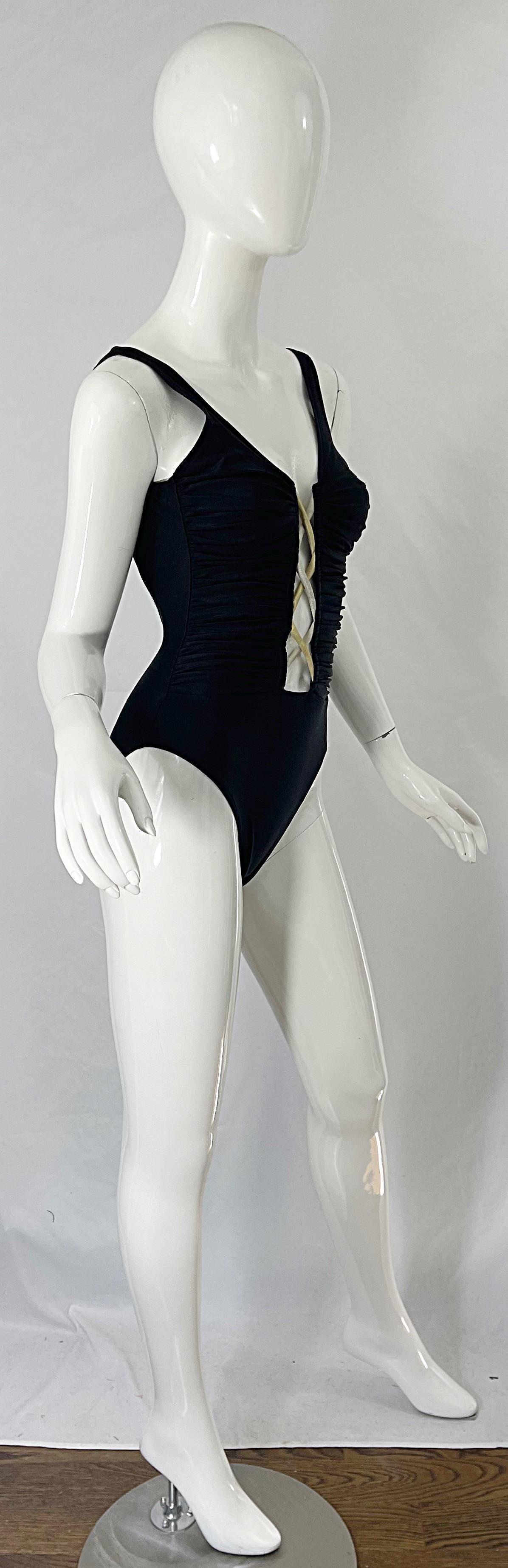 Bill Blass 1990s Black Sexy Cut Out Size 6 / 8 One Piece 90s Swimsuit Bodysuit For Sale 5