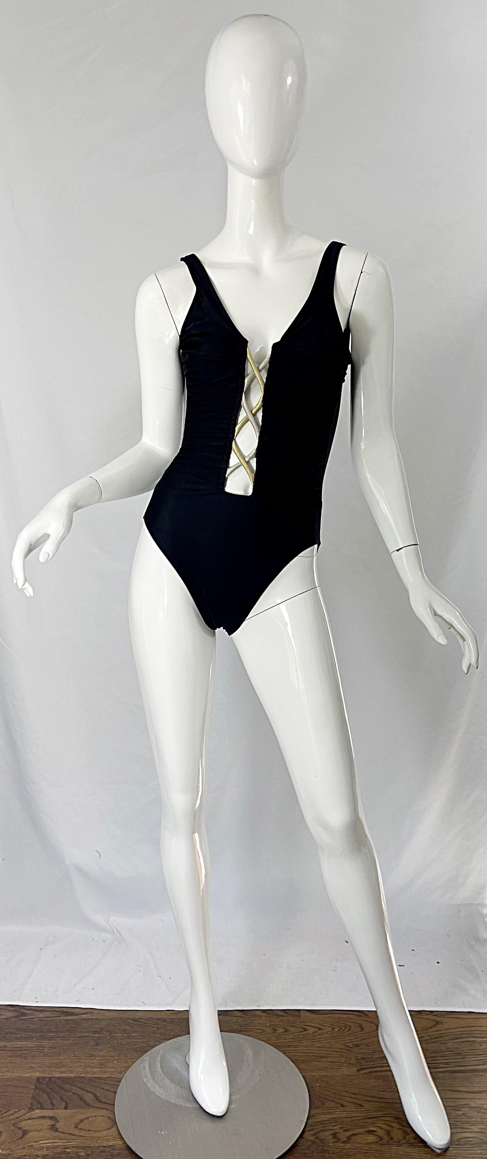 Bill Blass 1990er Schwarz Sexy Cut Out Größe 6 / 8 Einteiler 90er Badeanzug Bodysuit im Angebot 10
