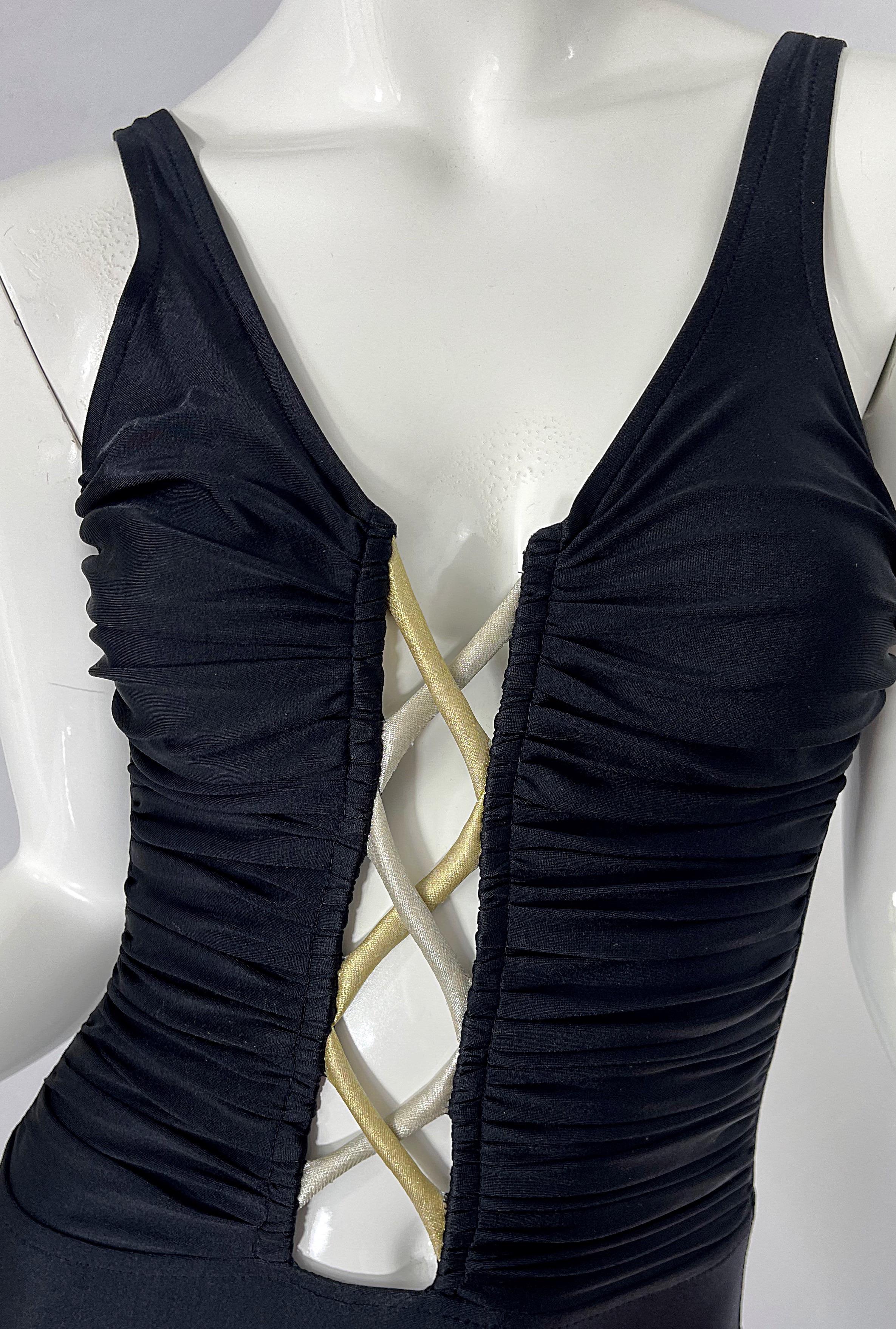 Bill Blass 1990er Schwarz Sexy Cut Out Größe 6 / 8 Einteiler 90er Badeanzug Bodysuit im Angebot 1