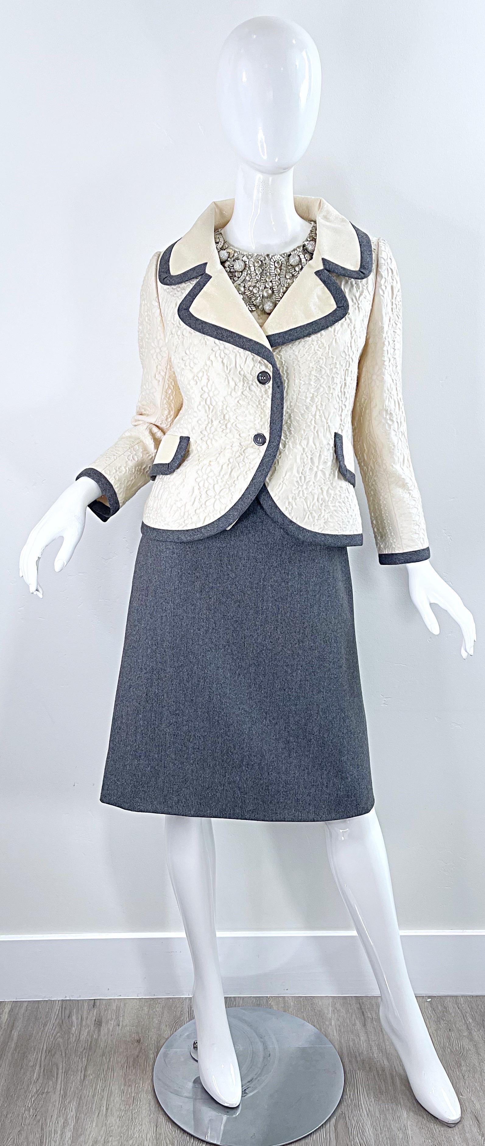 Bill Blass 1990s Does 1960s Size 6 Beaded Silk + Wool A Line Dress + Jacket Set For Sale 15