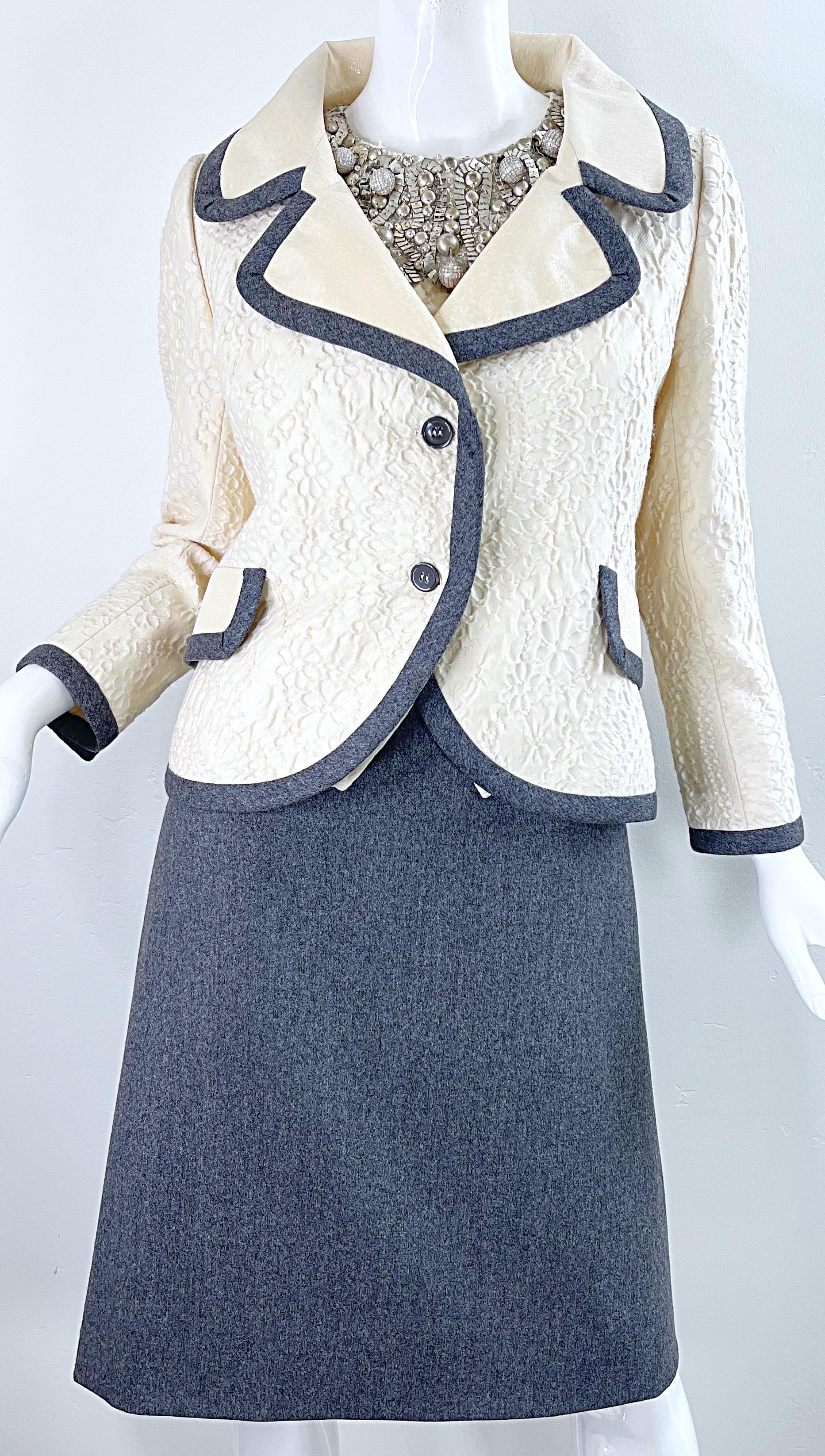 Bill Blass 1990 Does 1960s Size 6 Beaded Silk + Wool A Line Dress + Jacket Set Excellent état - En vente à San Diego, CA