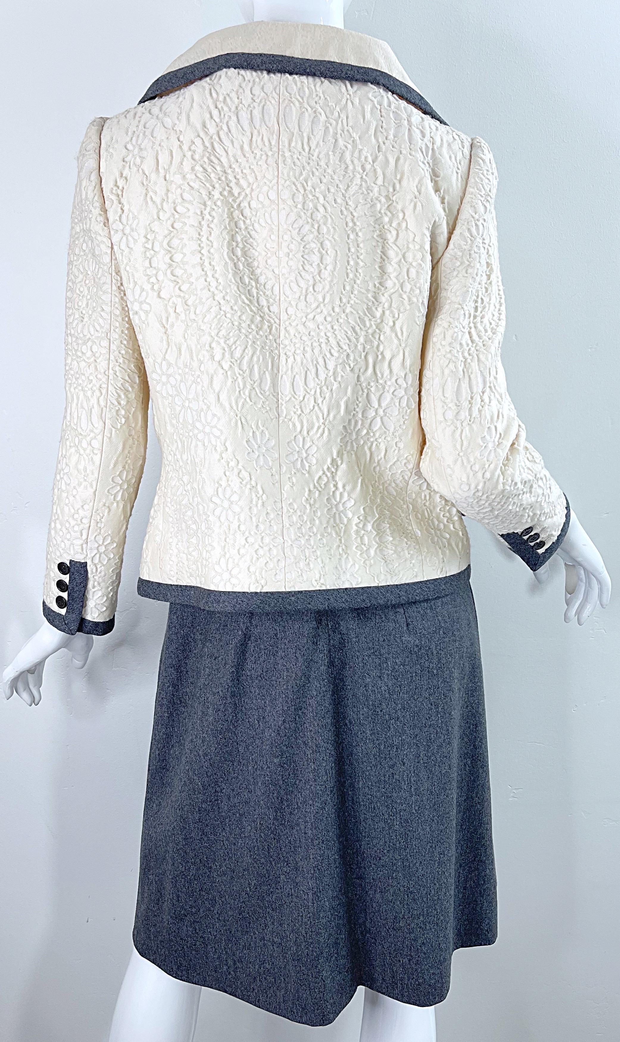 Bill Blass 1990s Does 1960s Size 6 Beaded Silk + Wool A Line Dress + Jacket Set For Sale 1
