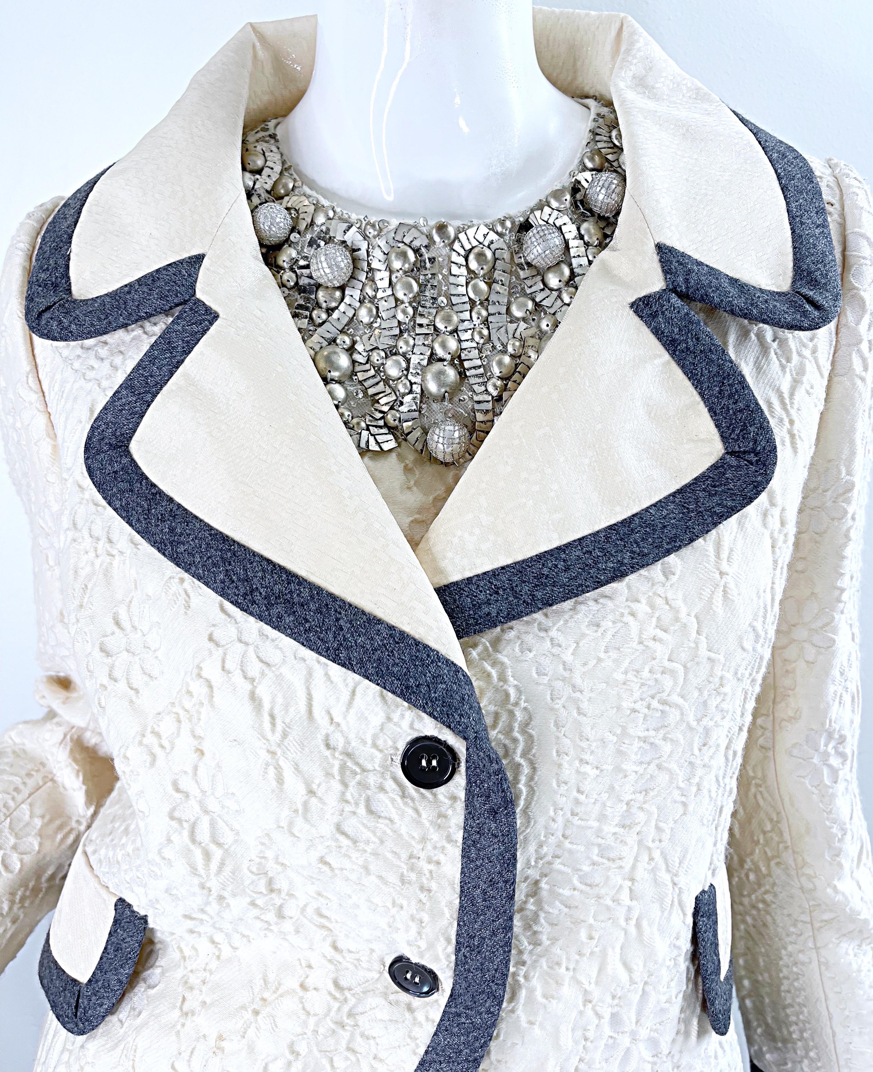 Bill Blass 1990s Does 1960s Size 6 Beaded Silk + Wool A Line Dress + Jacket Set For Sale 2
