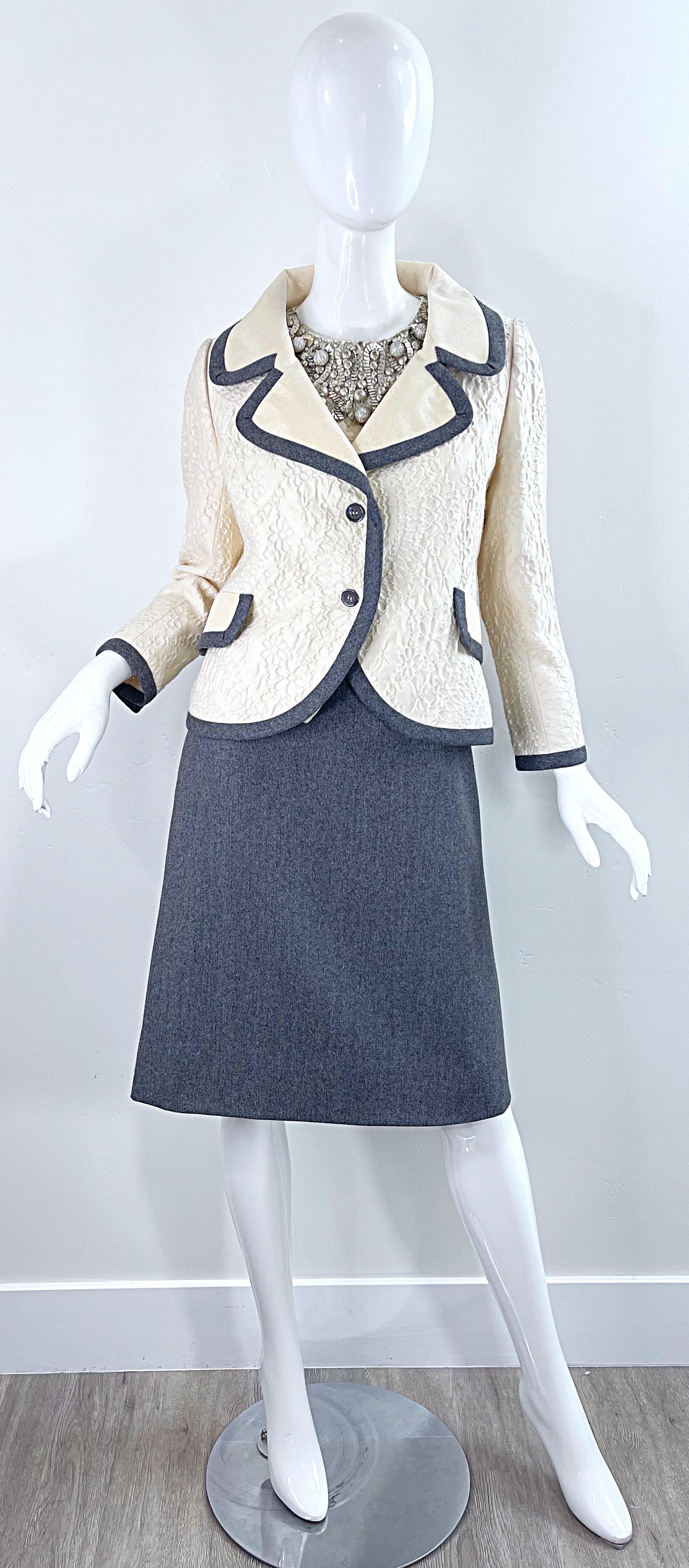 Bill Blass 1990s Does 1960s Size 6 Beaded Silk + Wool A Line Dress + Jacket Set For Sale 3
