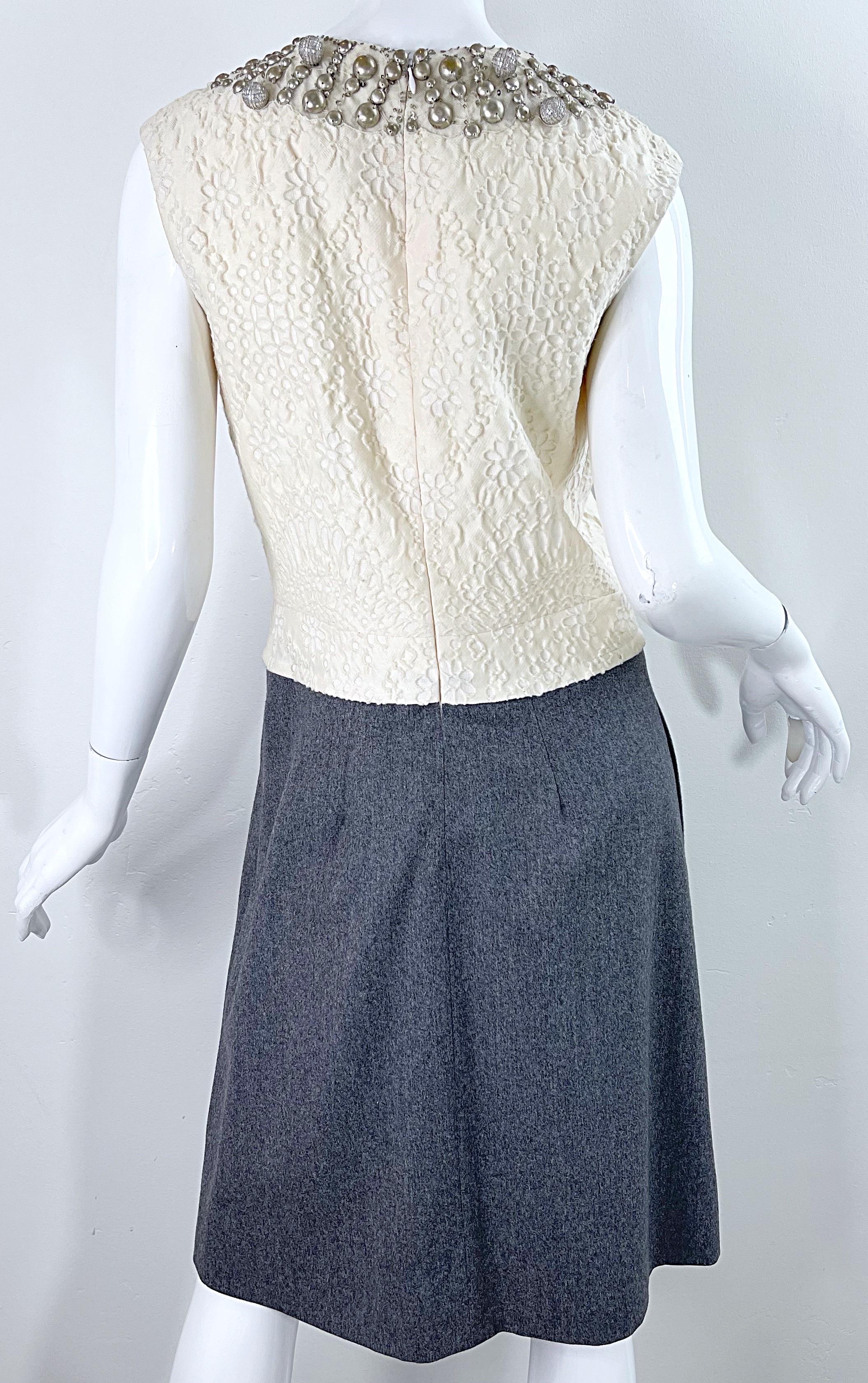 Bill Blass 1990s Does 1960s Size 6 Beaded Silk + Wool A Line Dress + Jacket Set For Sale 4