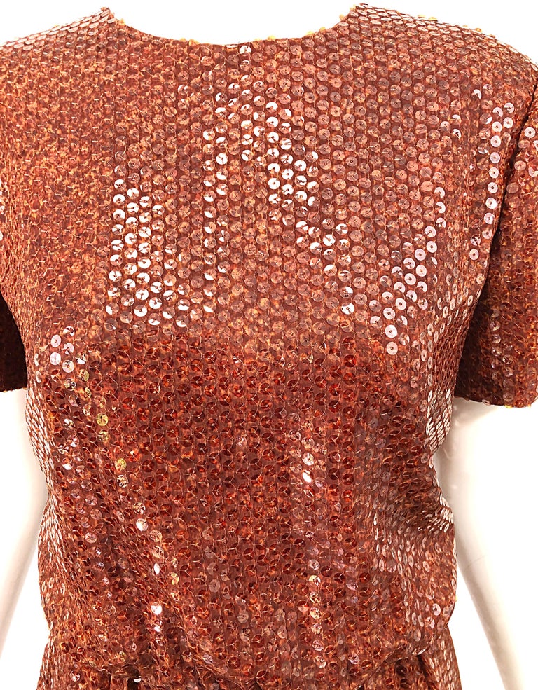 Bill Blass 1980s Tortoise Shell Print Brown Sequin Size 6 Vintage 80s ...
