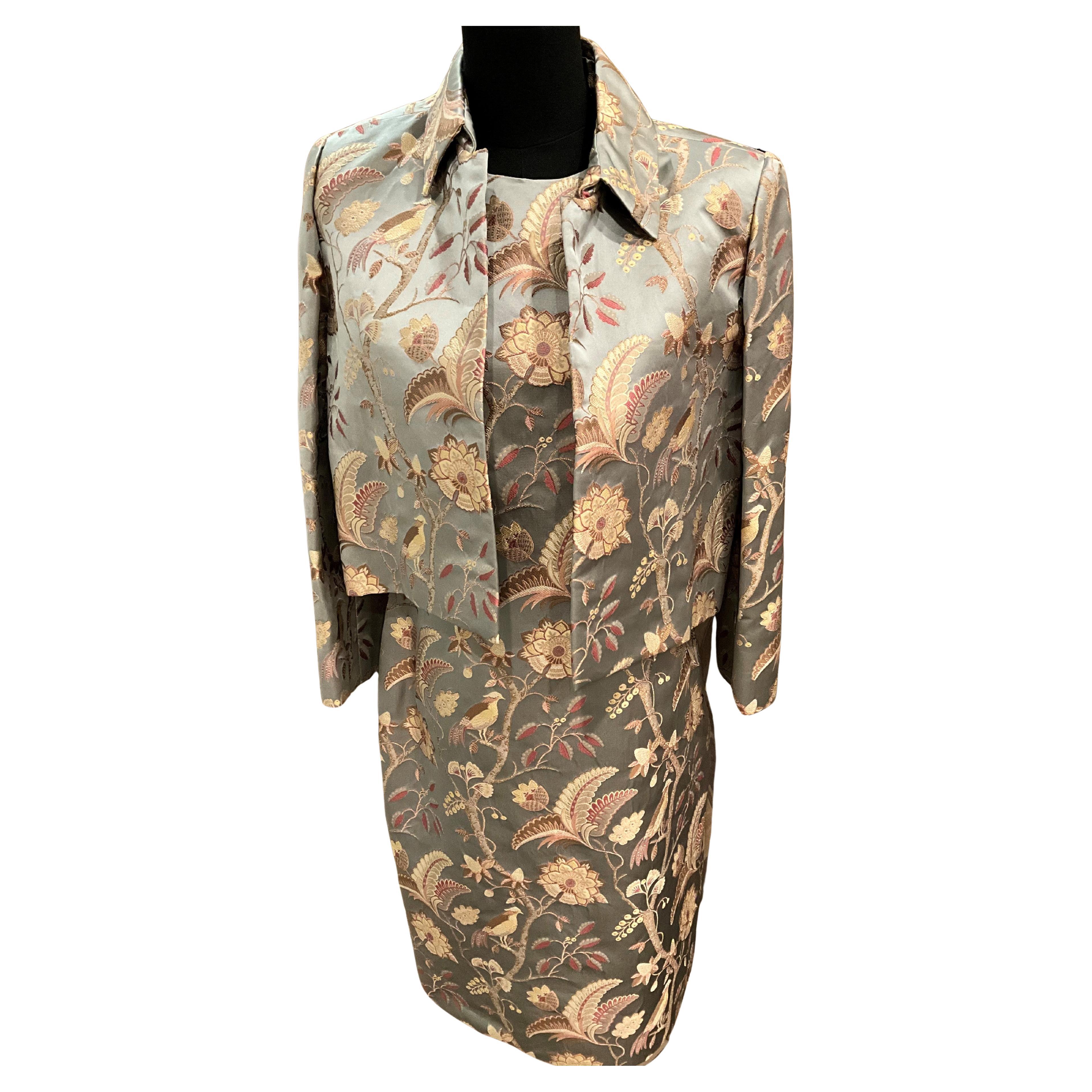 Bill Blass 2-piece Satin Sage Green Dress and Coat Set