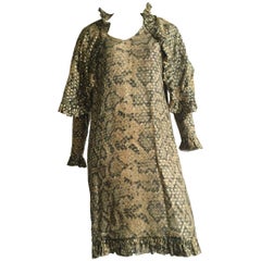 Bill Blass 70s Silk Snake Print with Shawl Dress Size 12.