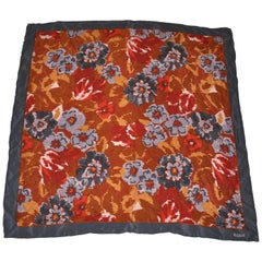 Retro Bill Blass "Autumn Foliage" With Gray Borders Silk Scarf