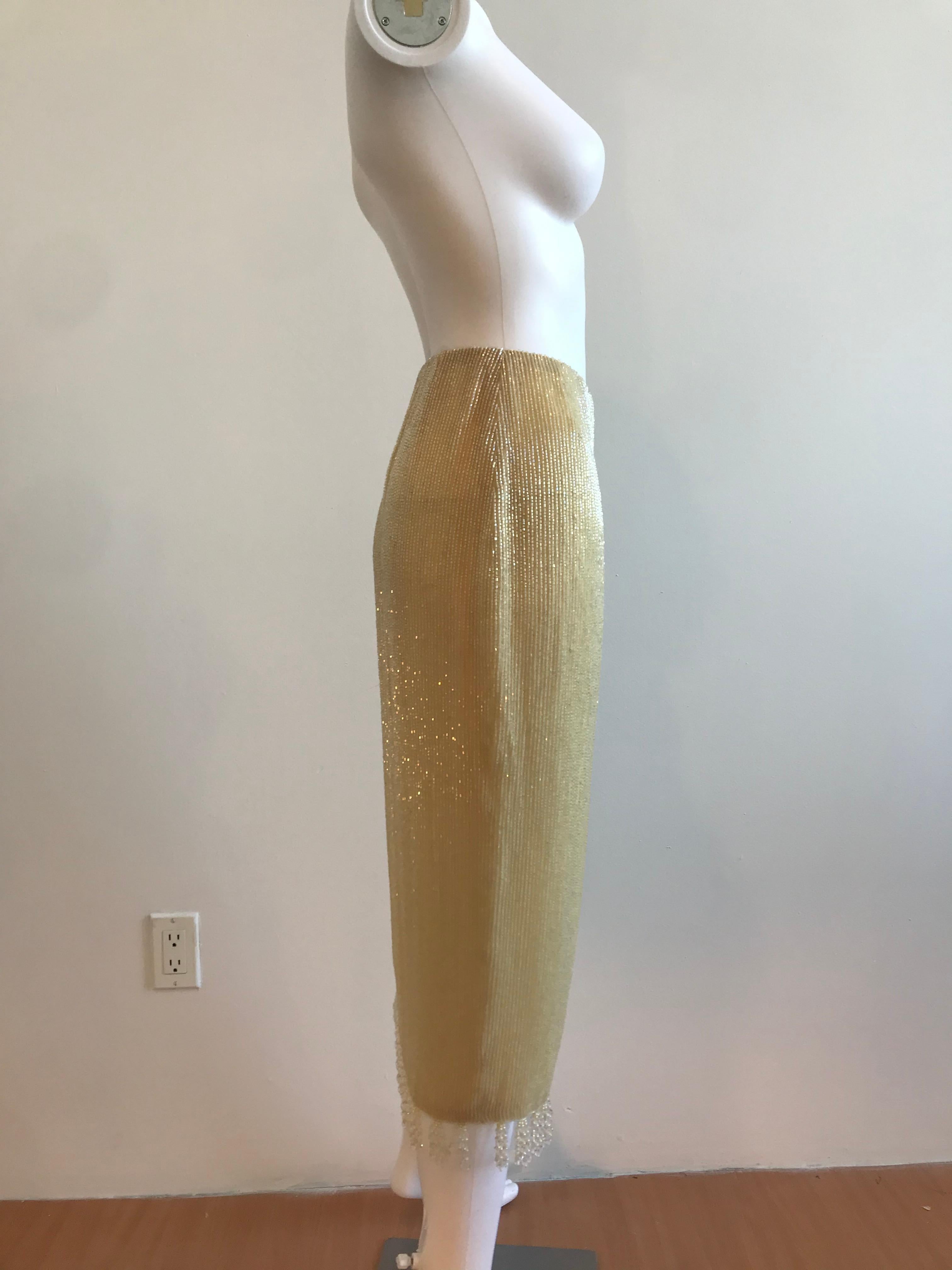 Brown Bill Blass Beaded Fringe Tassel Detail Skirt For Sale