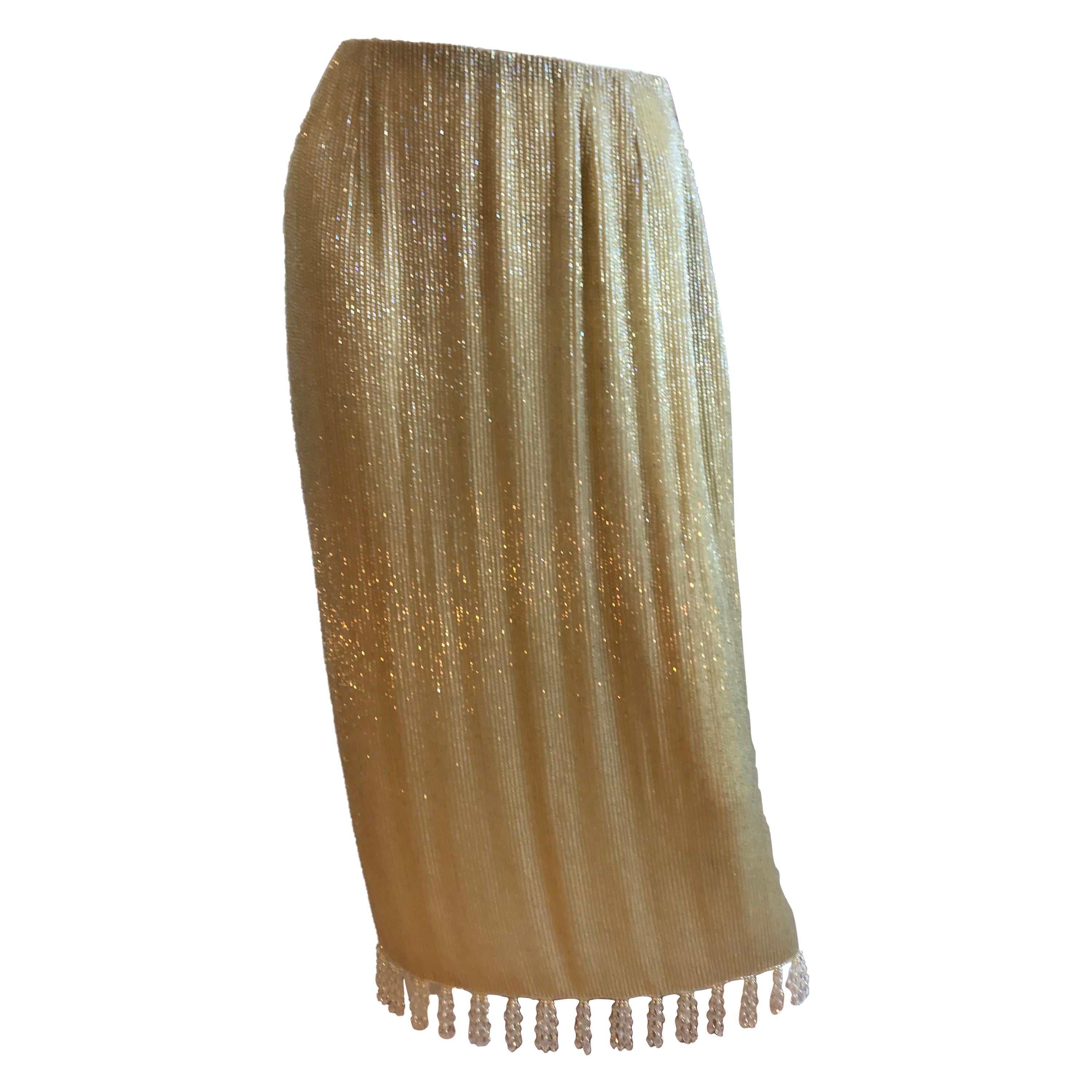 Bill Blass Beaded Fringe Tassel Detail Skirt For Sale