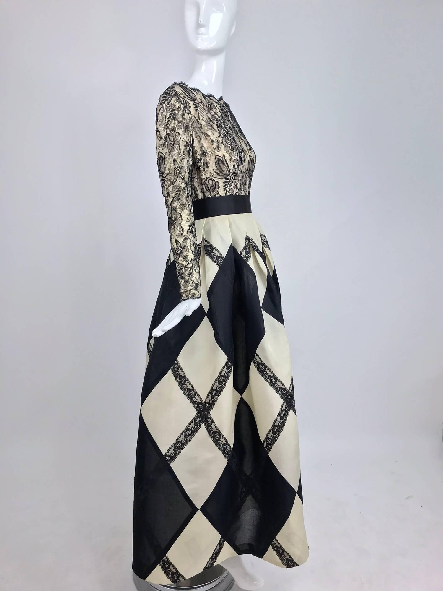 Gray Bill Blass black and off white Harlequin gown, 1994