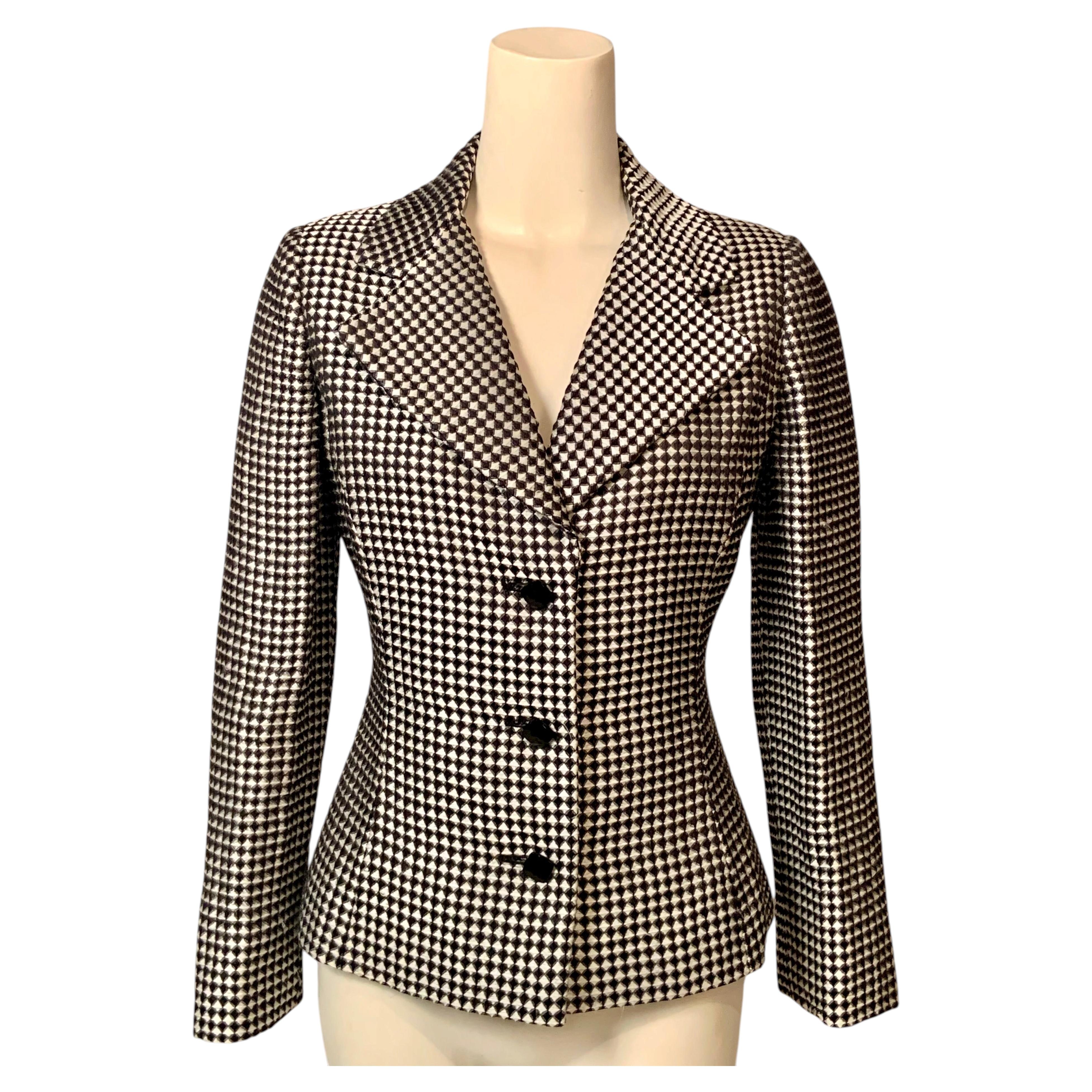 Bill Blass Black and White Check Waffle Silk Jacket, Late 20th Century