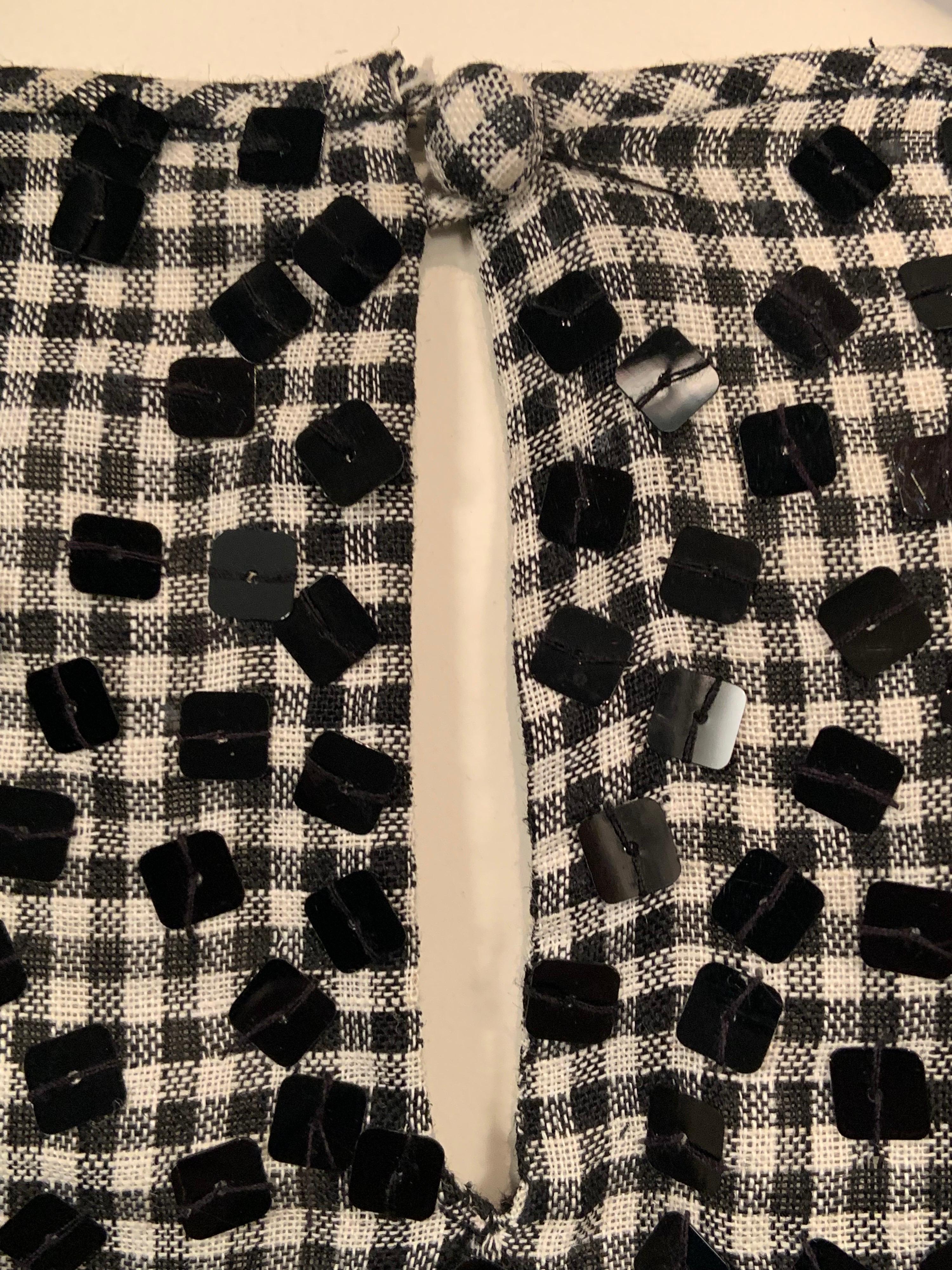 Bill Blass Black and White Checked Gingham Two Piece Dress with Black Sequins For Sale 4