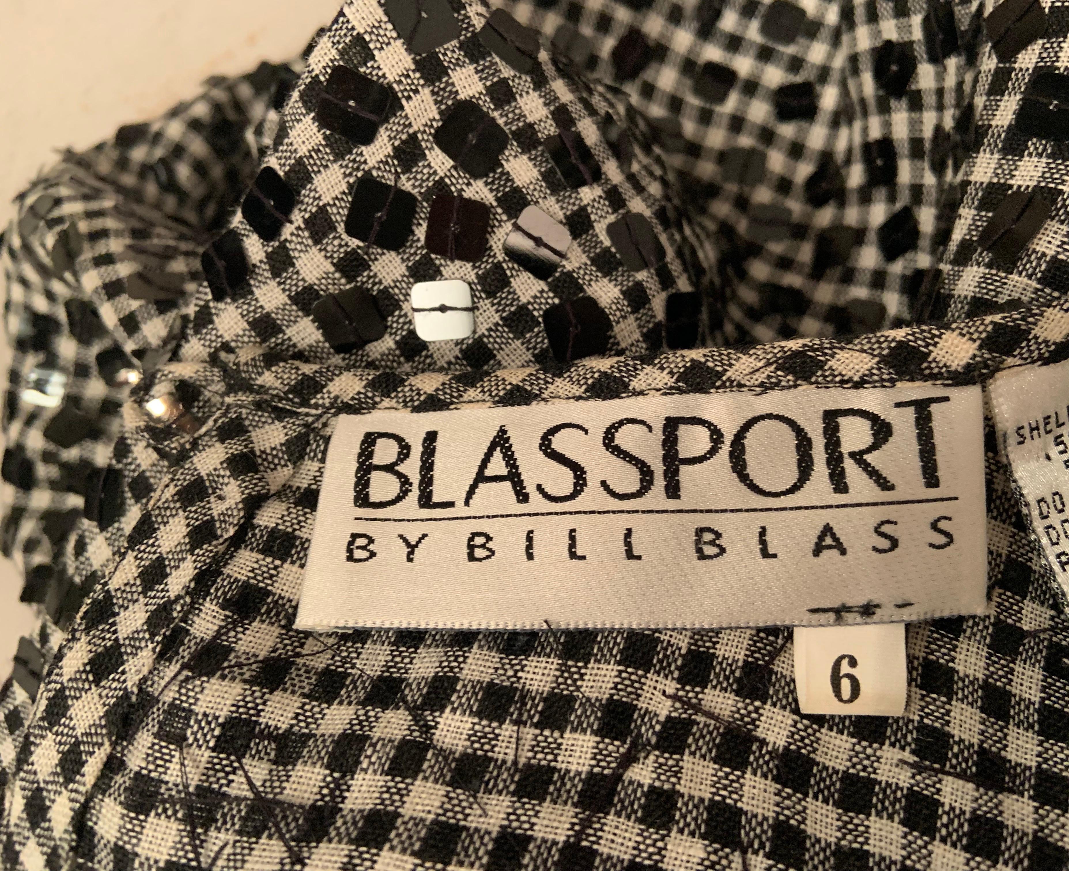 Bill Blass Black and White Checked Gingham Two Piece Dress with Black Sequins For Sale 5