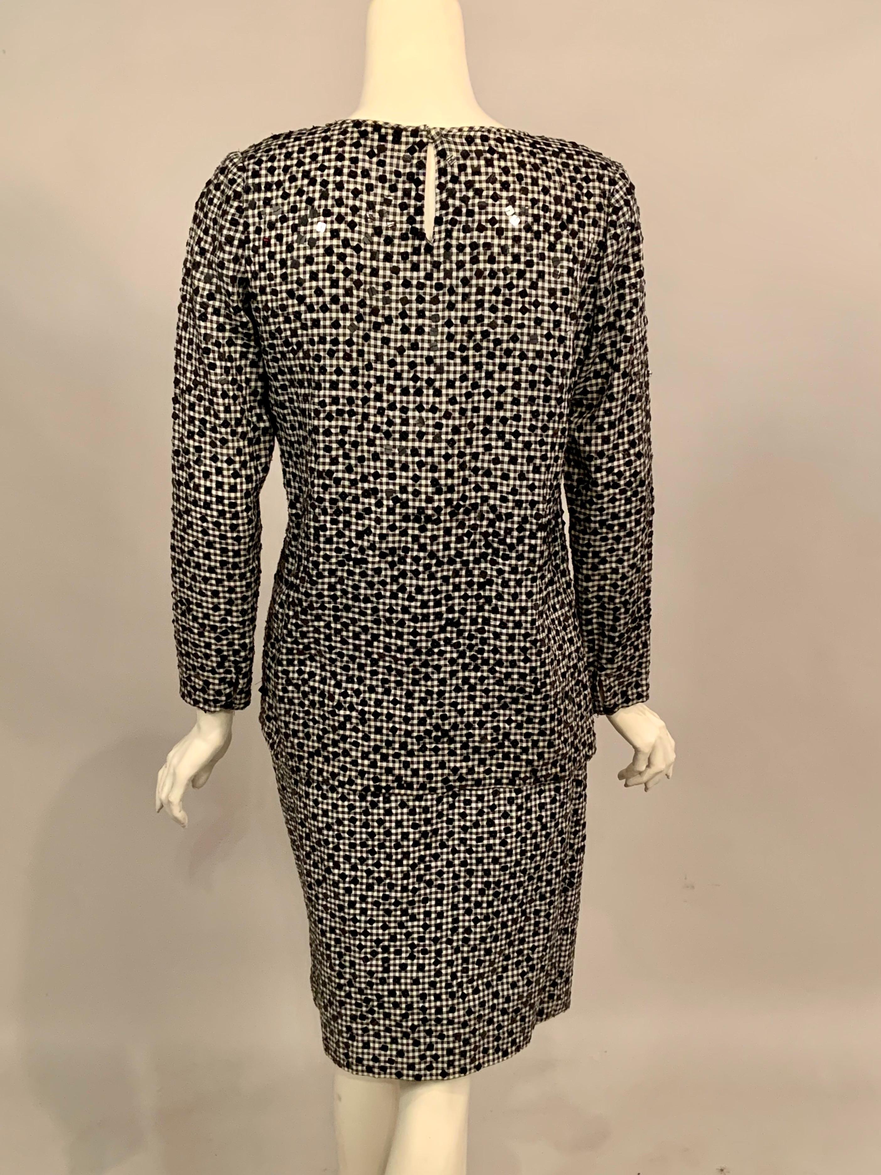 Bill Blass Black and White Checked Gingham Two Piece Dress with Black Sequins For Sale 2