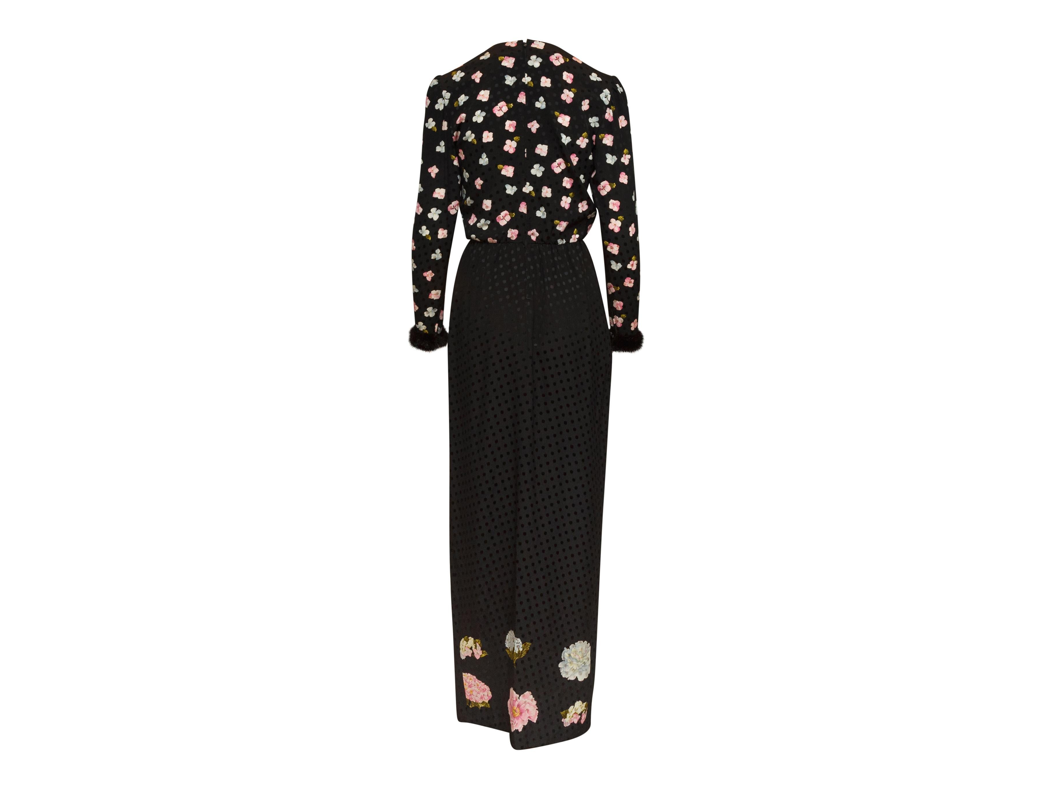 Bill Blass Black & Multicolor Silk Mink-Trimmed Dress & Vest Set In Good Condition In New York, NY