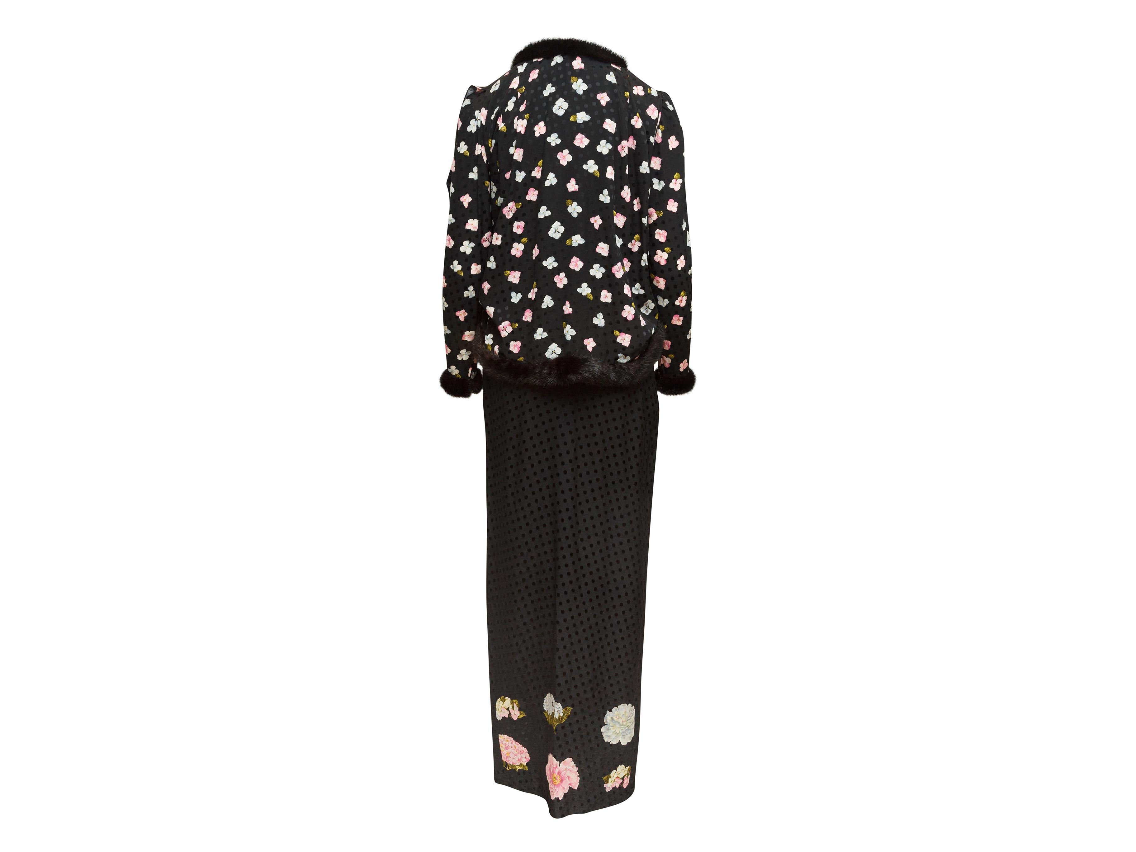 Bill Blass Black & Multicolor Silk Mink-Trimmed Dress & Vest Set 4