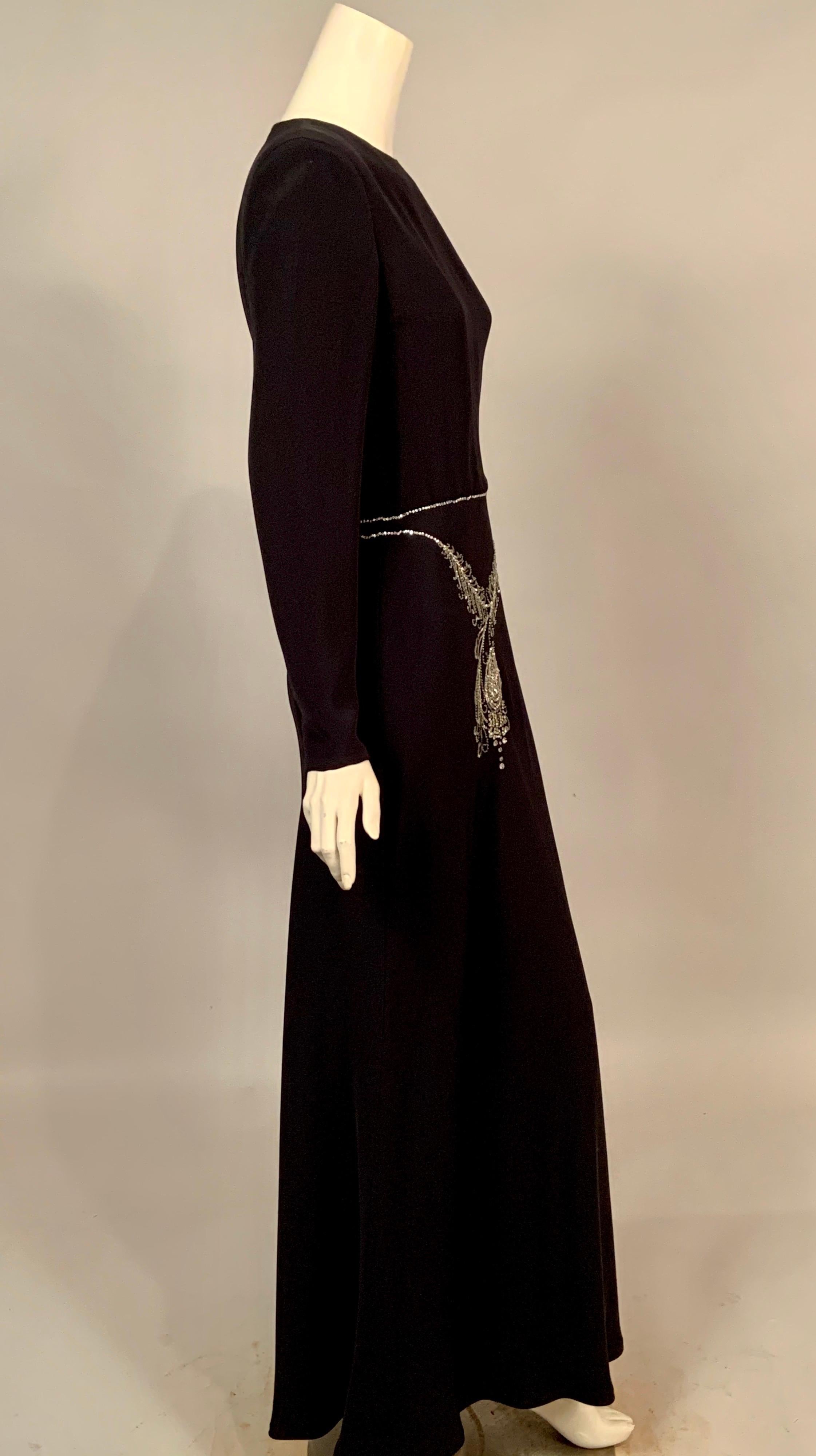 Bill Blass Black Silk Dress with Trompe l'oeil Beaded Belt and Original Tags  In New Condition In New Hope, PA