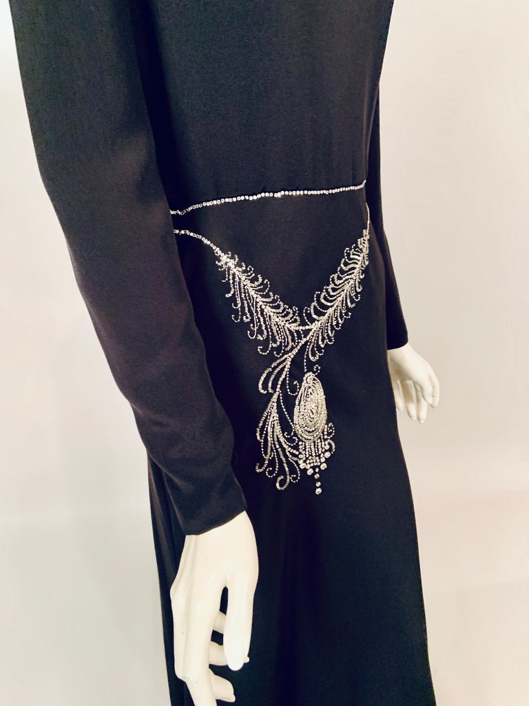 Bill Blass Black Silk Dress with Trompe l'oeil Beaded Belt and Original ...