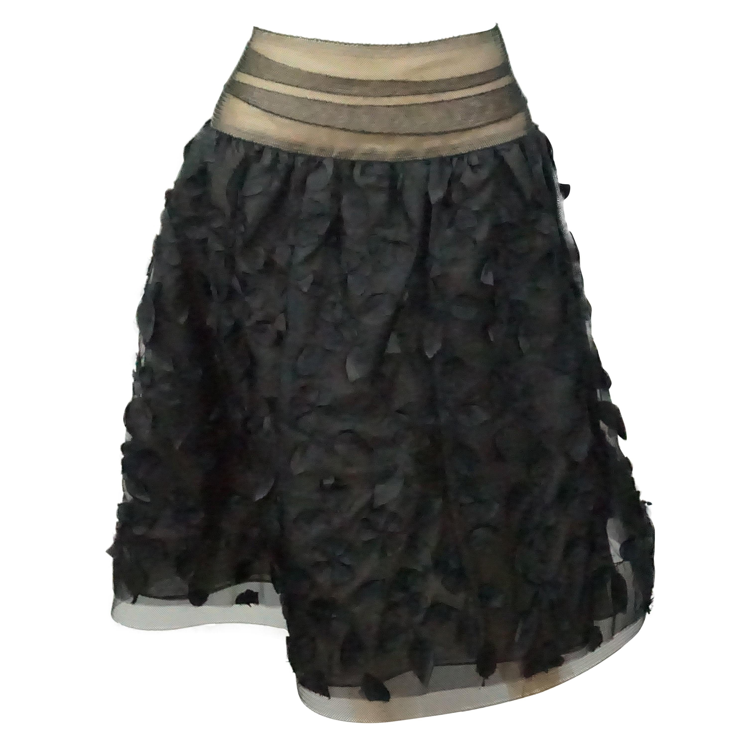 Bill Blass Black Silk Organza and Tulle Skirt Size 8