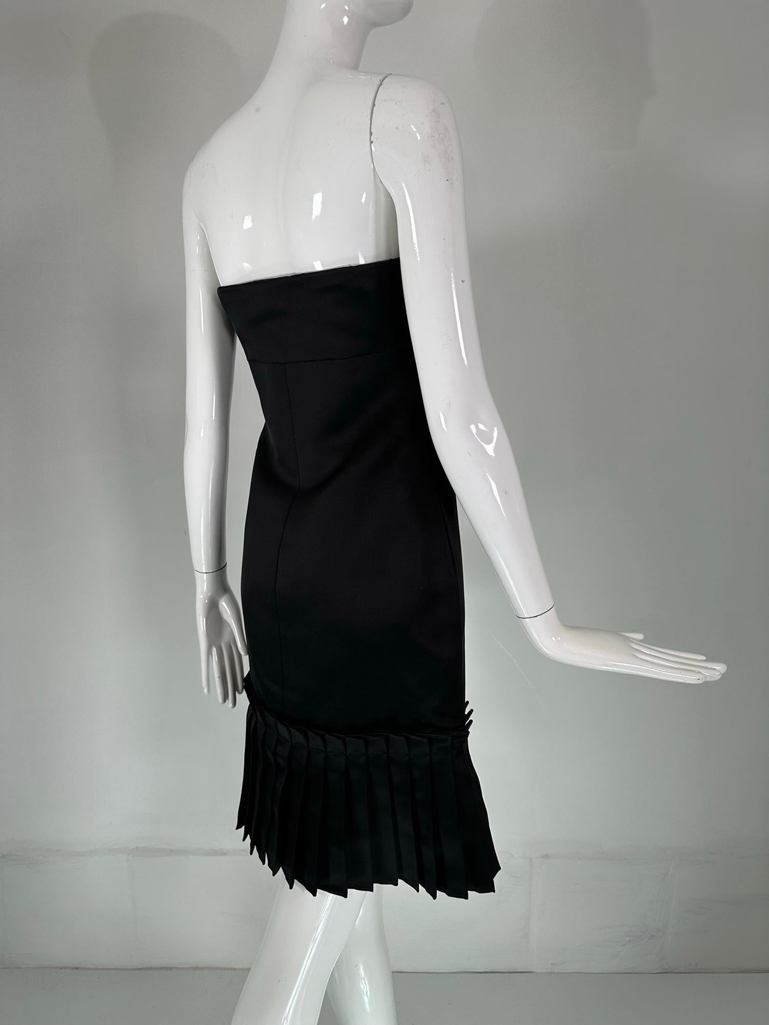 Bill Blass Black Silk Satin Strapless Cocktail Dress with Tailored Ruffles 2 For Sale 7