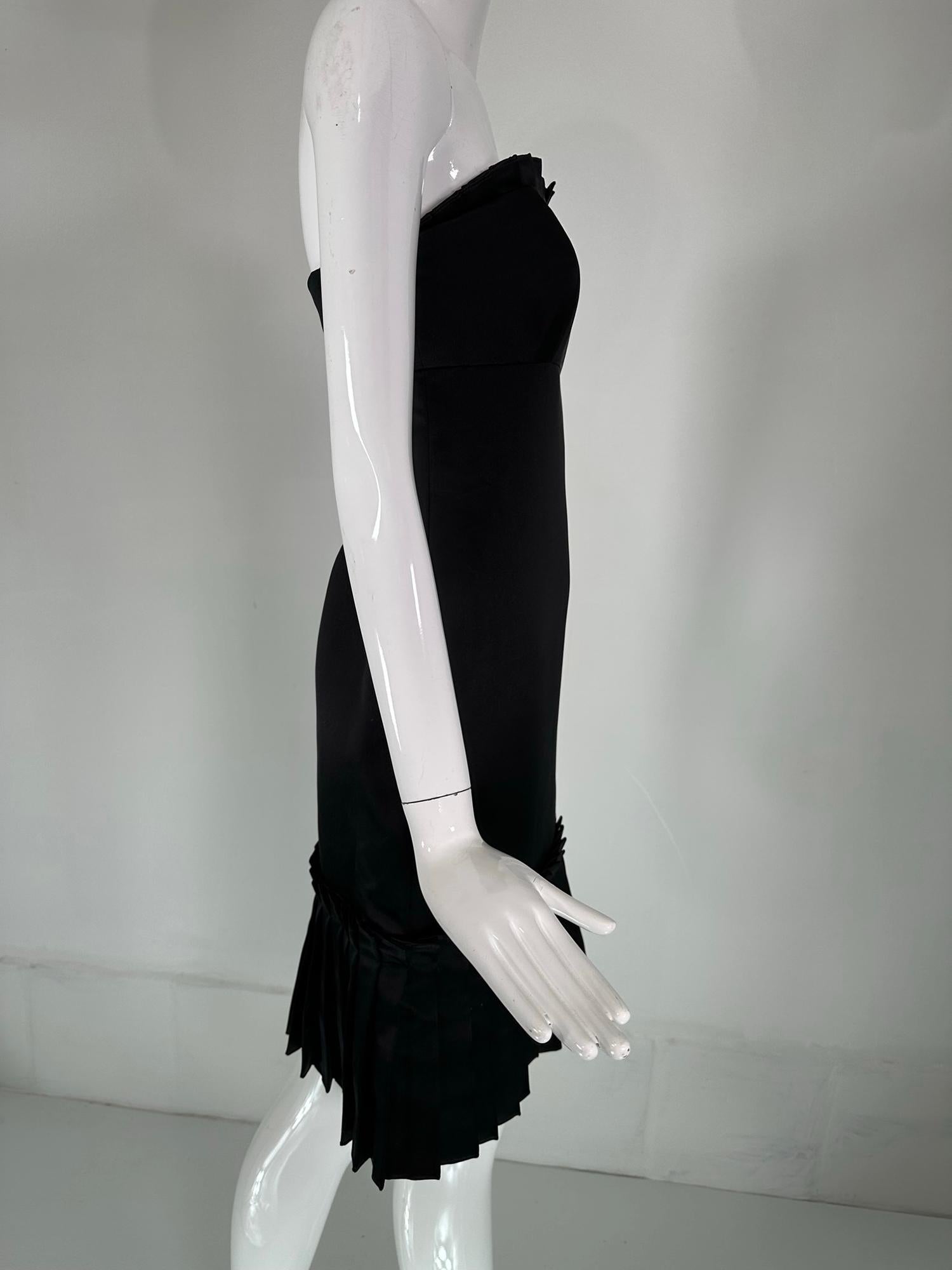 Bill Blass Black Silk Satin Strapless Cocktail Dress with Tailored Ruffles 2 For Sale 8