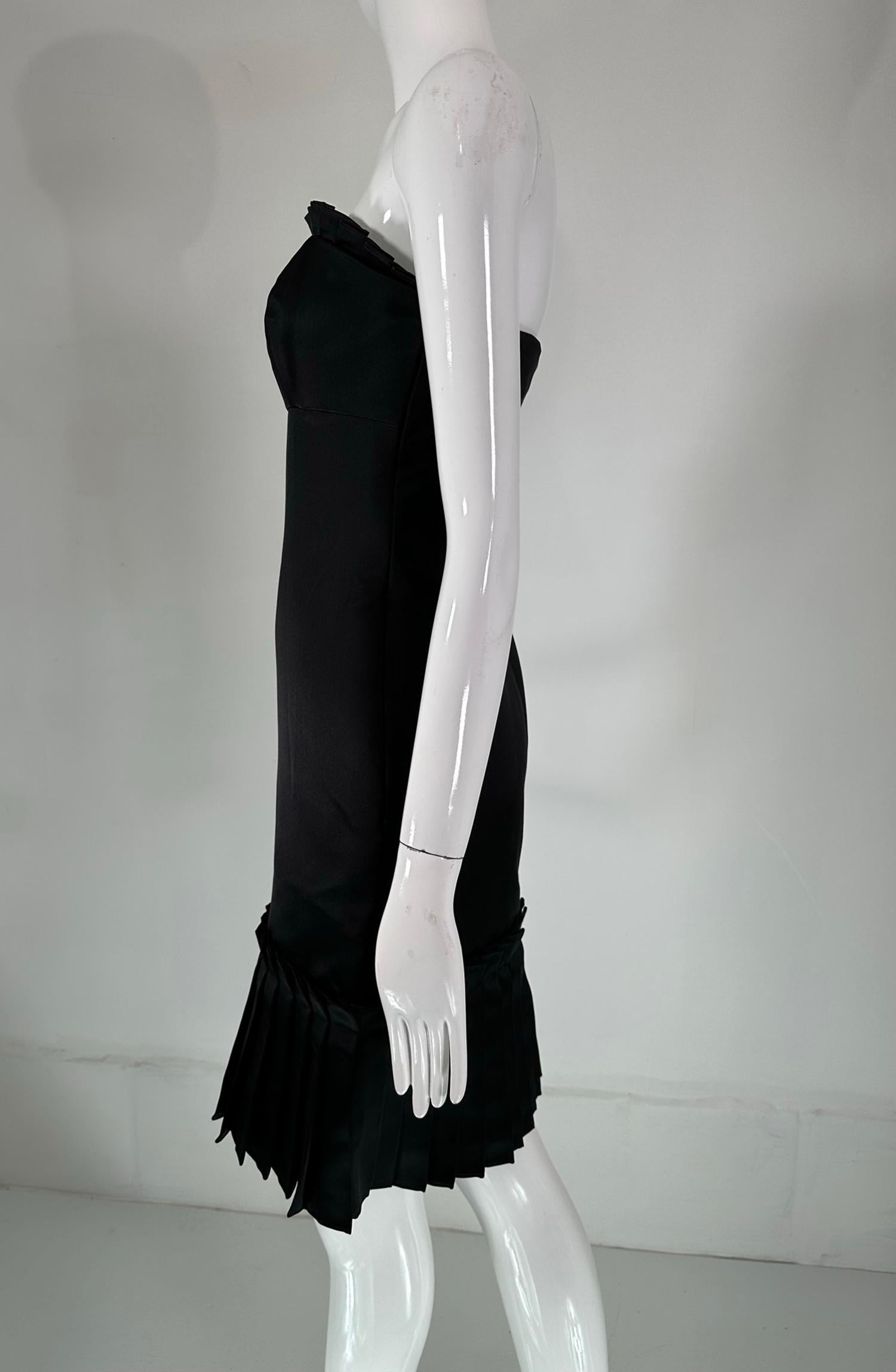 Bill Blass Black Silk Satin Strapless Cocktail Dress with Tailored Ruffles 2 For Sale 1