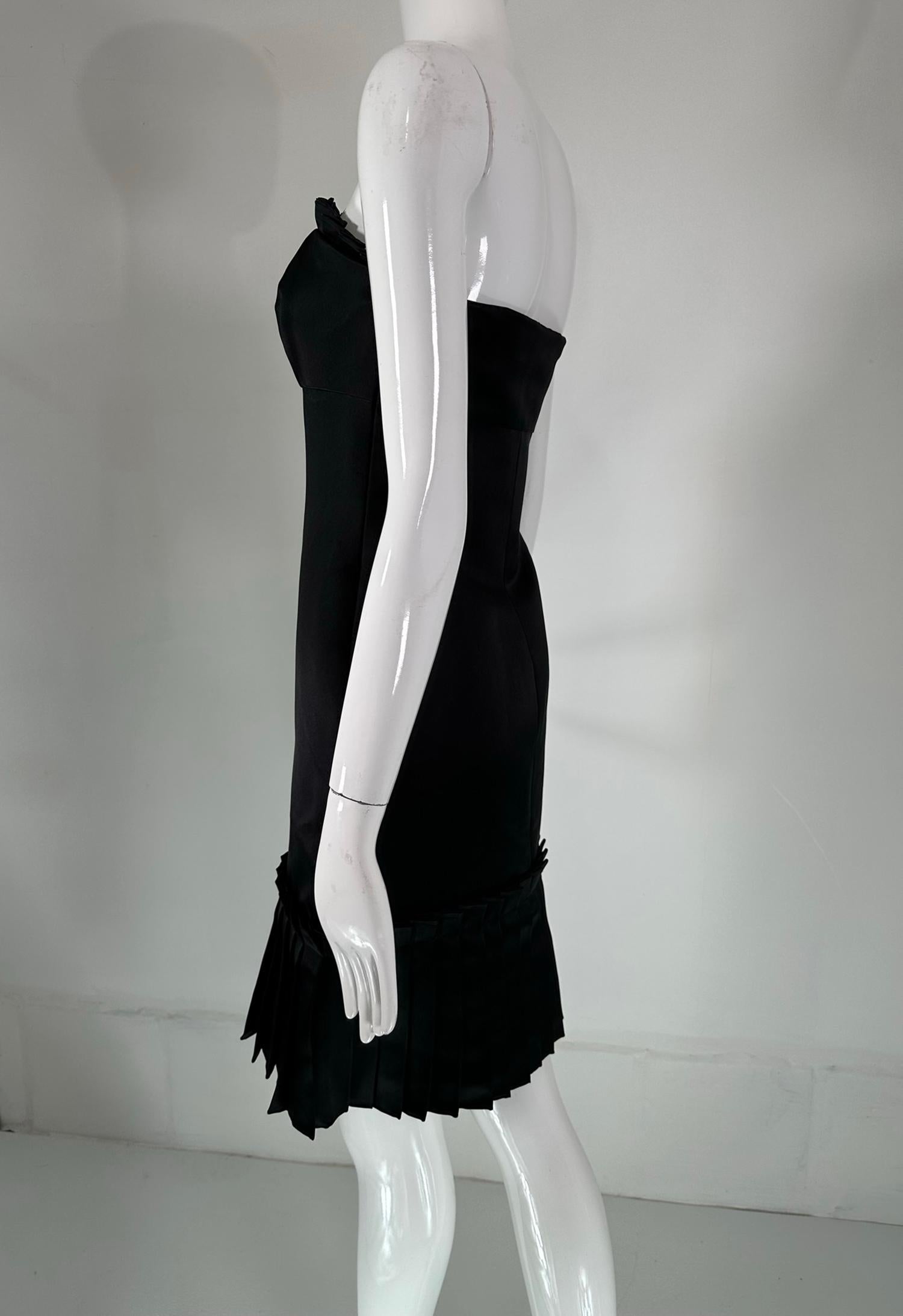 Bill Blass Black Silk Satin Strapless Cocktail Dress with Tailored Ruffles 2 For Sale 2