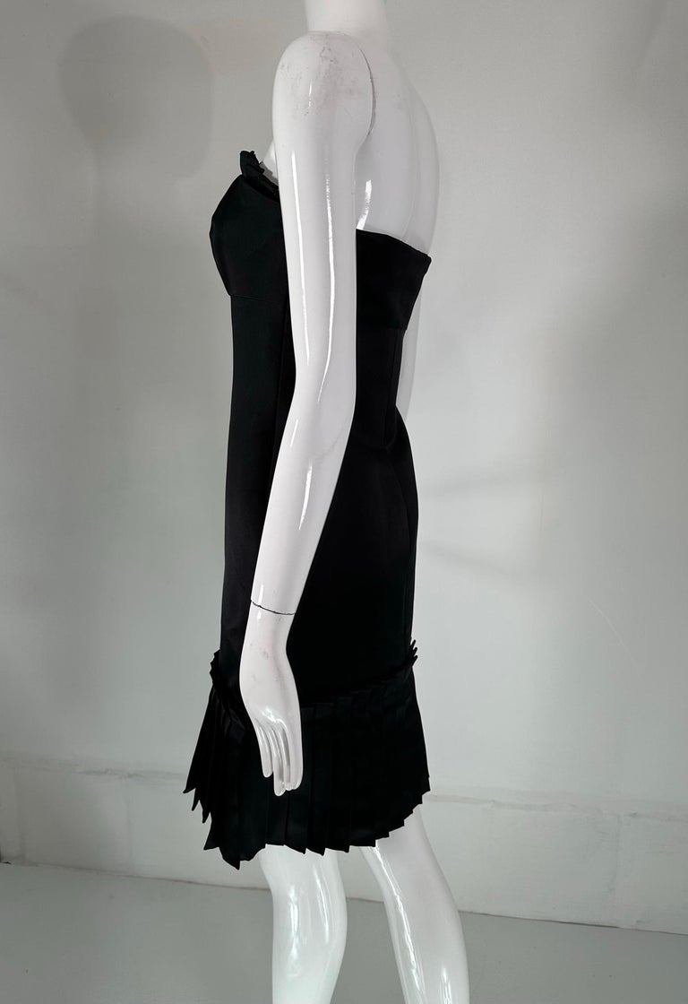 Bill Blass Black Silk Satin Strapless Cocktail Dress With Tailored Ruffles 2 Bill Blass Black Silk Satin Strapless Cocktail Dress With Tailored Ruffles 2