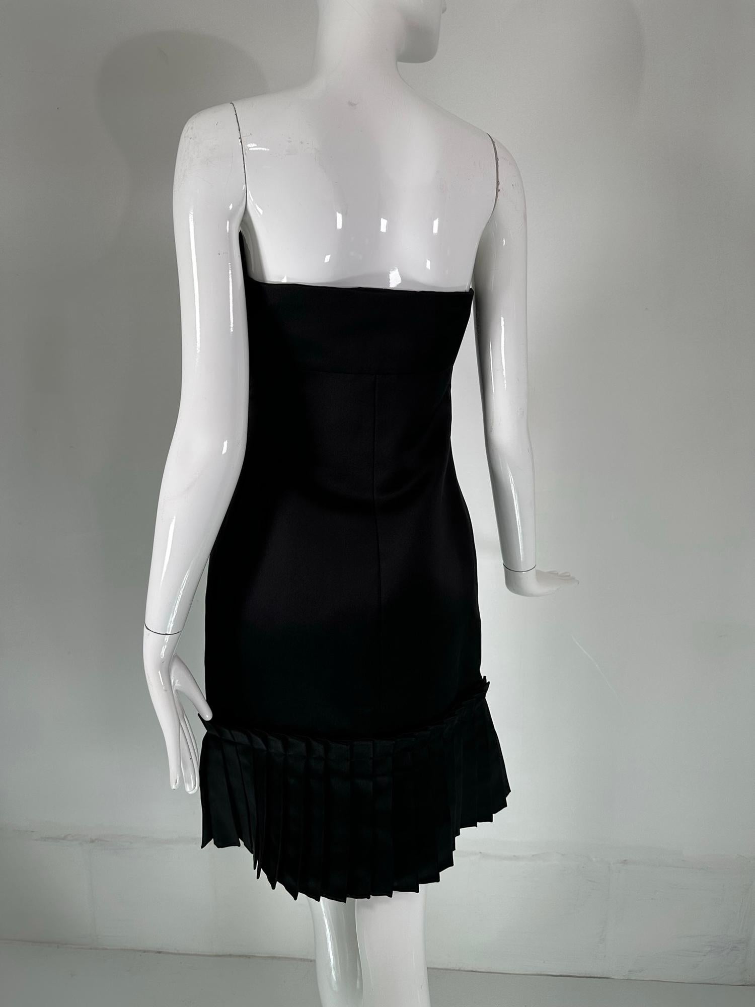 Bill Blass Black Silk Satin Strapless Cocktail Dress with Tailored Ruffles 2 For Sale 4