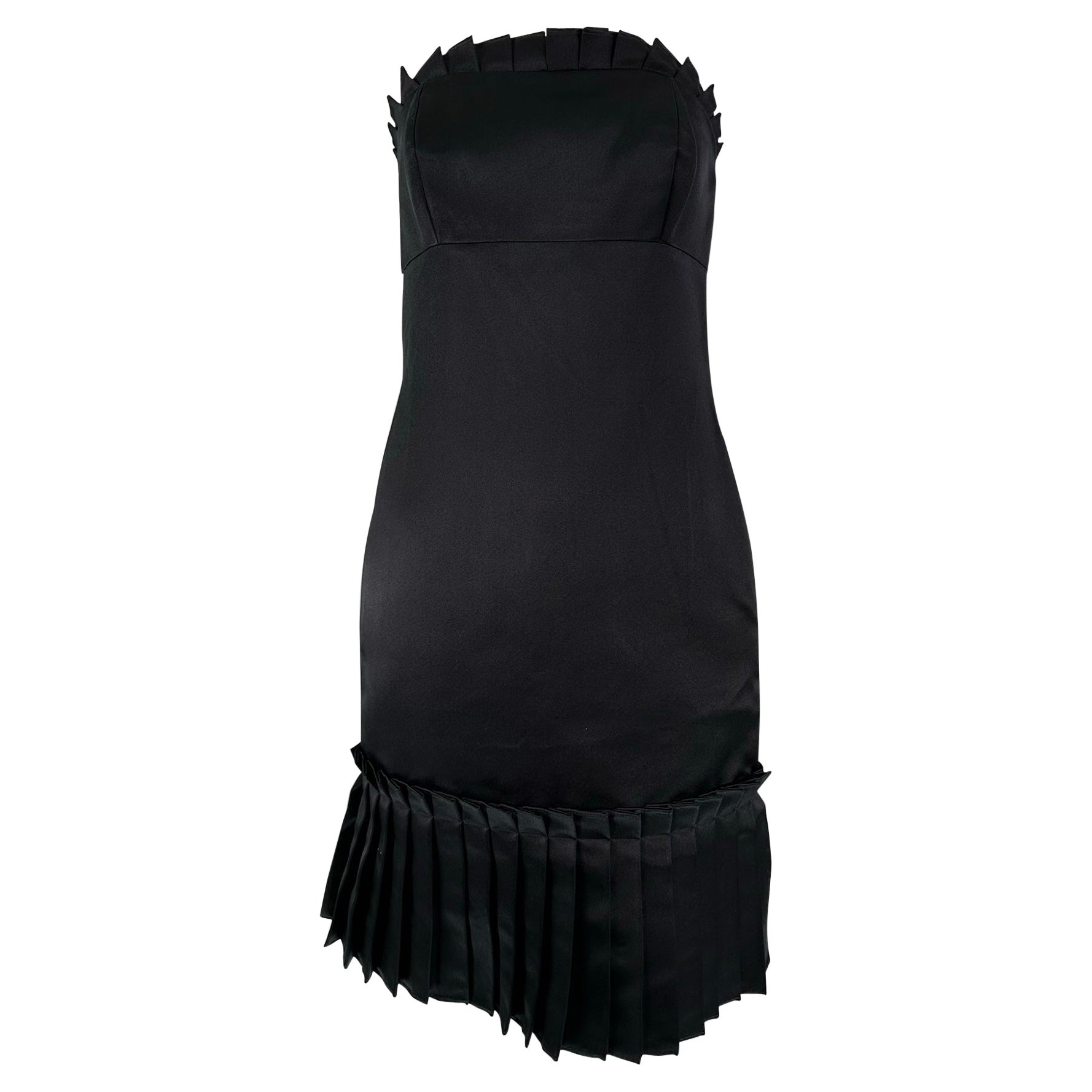 Bill Blass Schwarzes trägerloses Cocktailkleid aus Seide und Satin mit maßgeschneiderten Rüschen 2